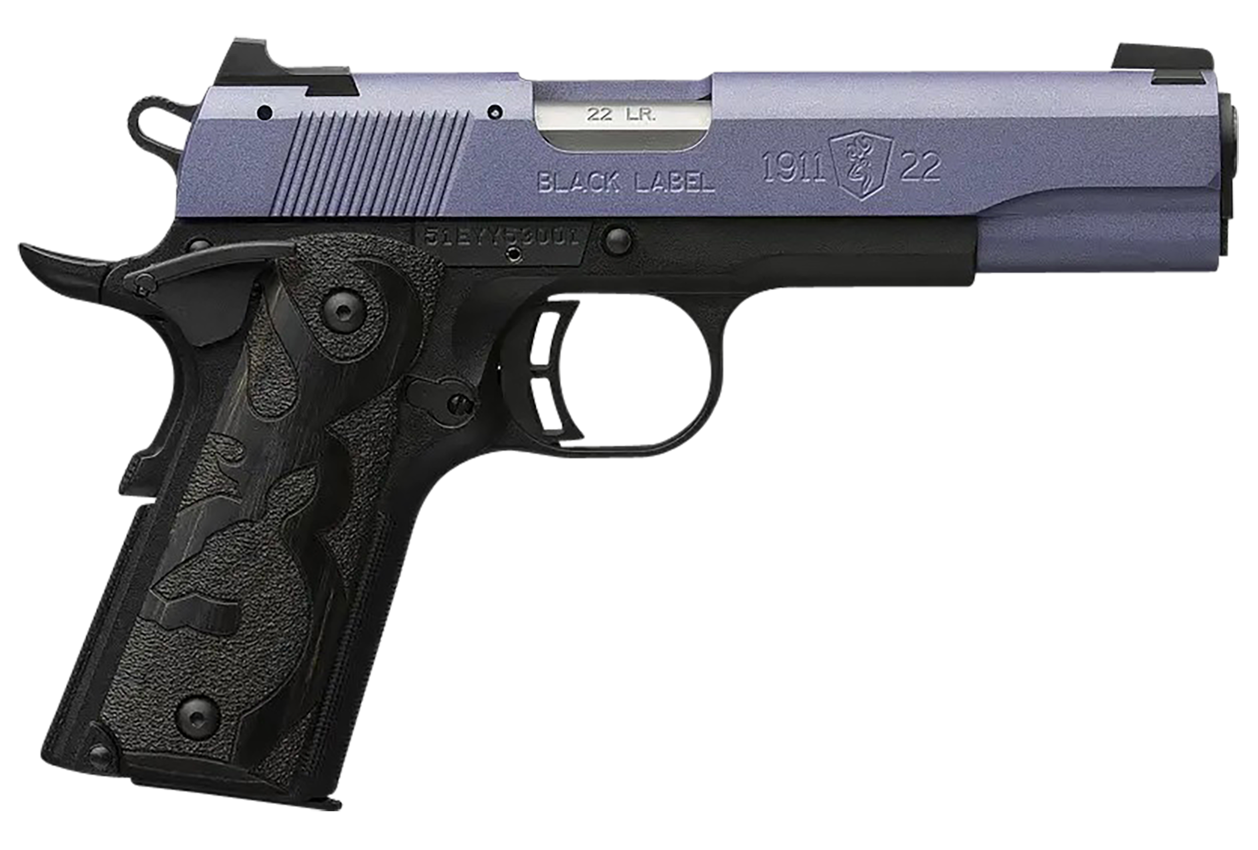 Browning 051893490 1911 Black Label Full Size Frame 22 LR 10+1, 4.25" Matte Stainless Steel Barrel, Crushed Orchid Cerakote Serrated Slide, Matte Black Polymer Frame w/Beavertail