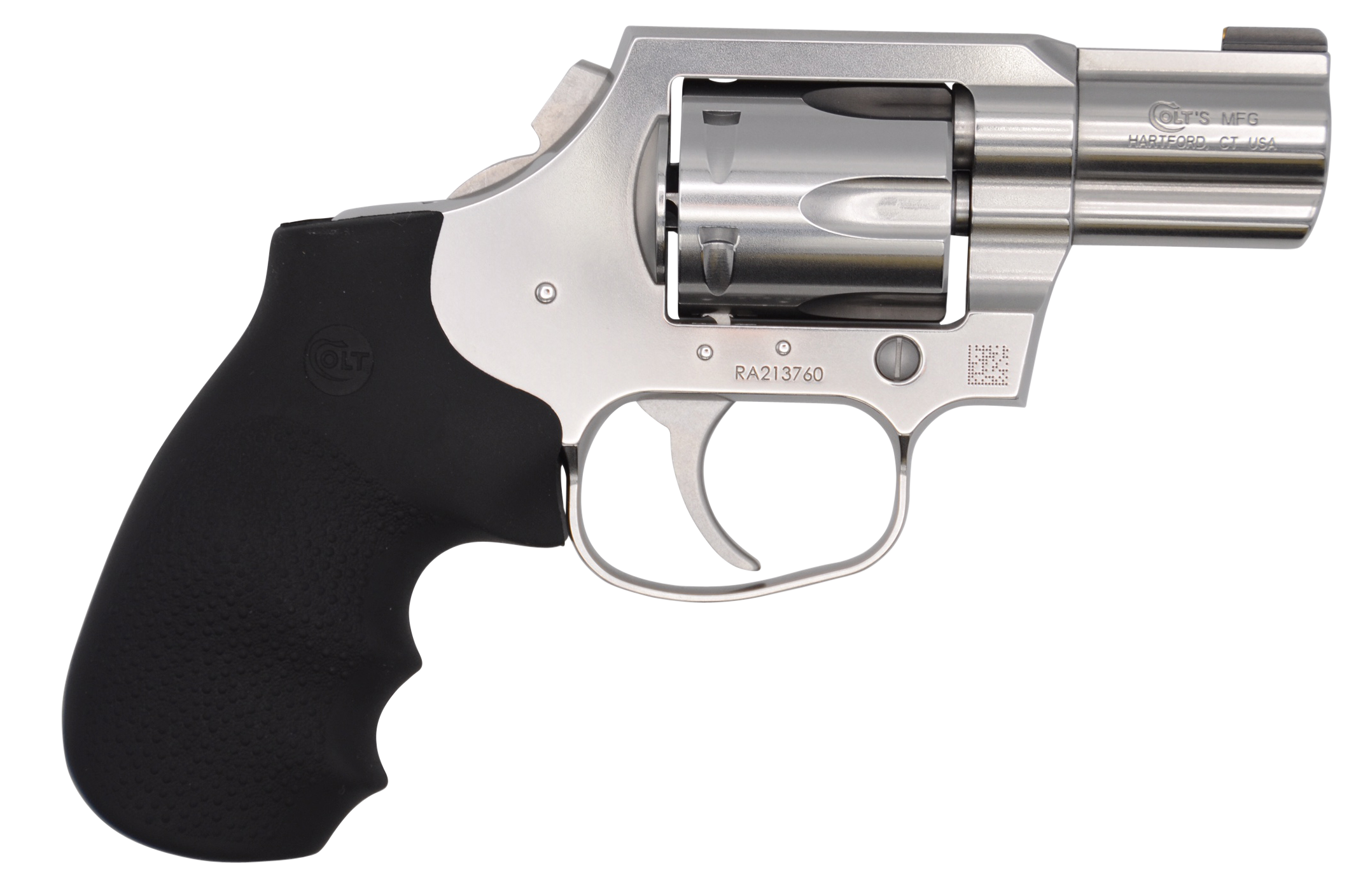 Colt Mfg KCOBRASB2BB King Cobra Carry 357 Mag 6 Shot 2" DAO Brushed Stainless Steel Barrel, Cylinder & Frame, Black Hogue Rubber w/Finger Grooves Grip
