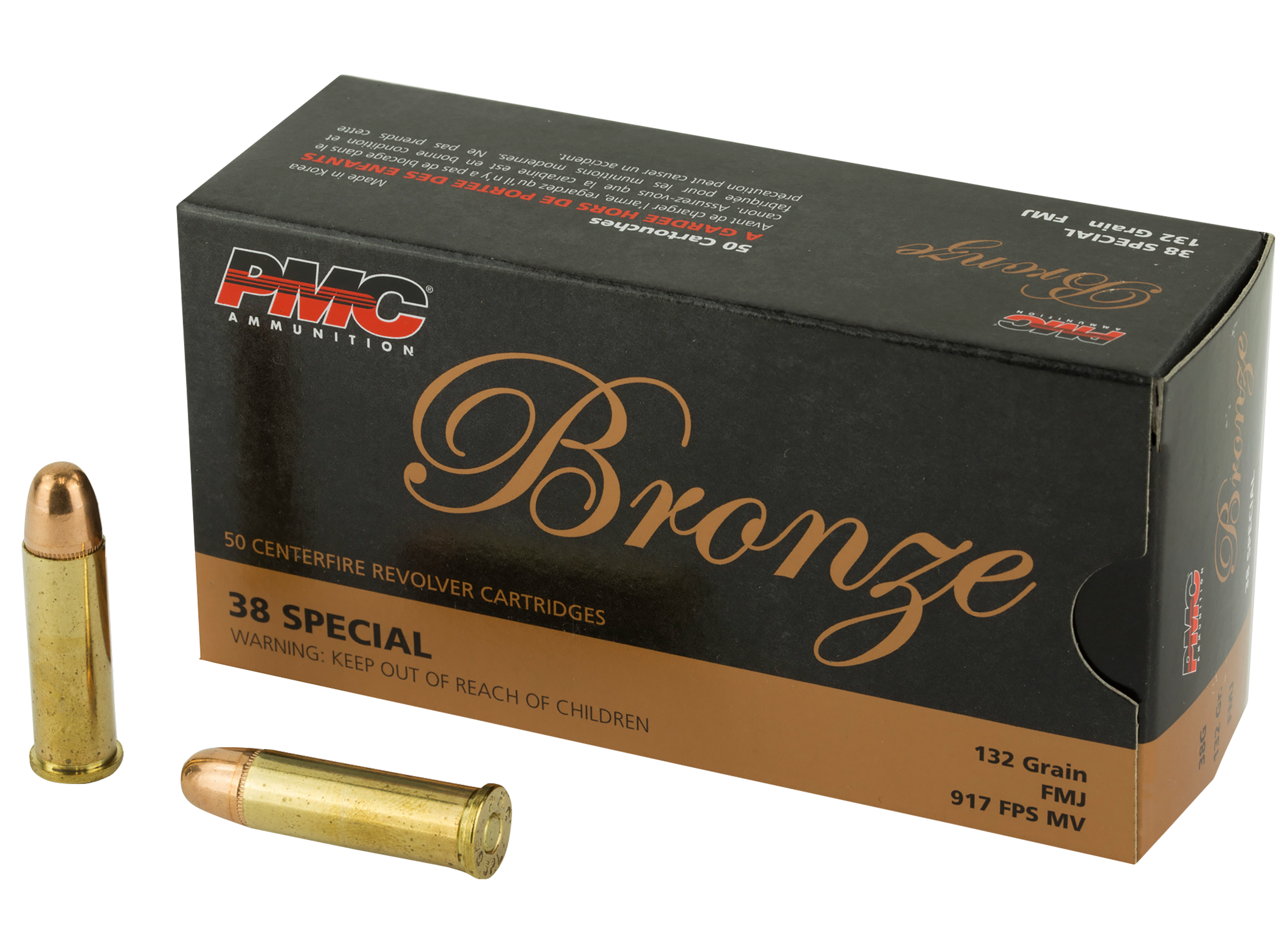 PMC 38G Bronze 38Special 132gr Full Metal Jacket 50 Per Box/20 Case