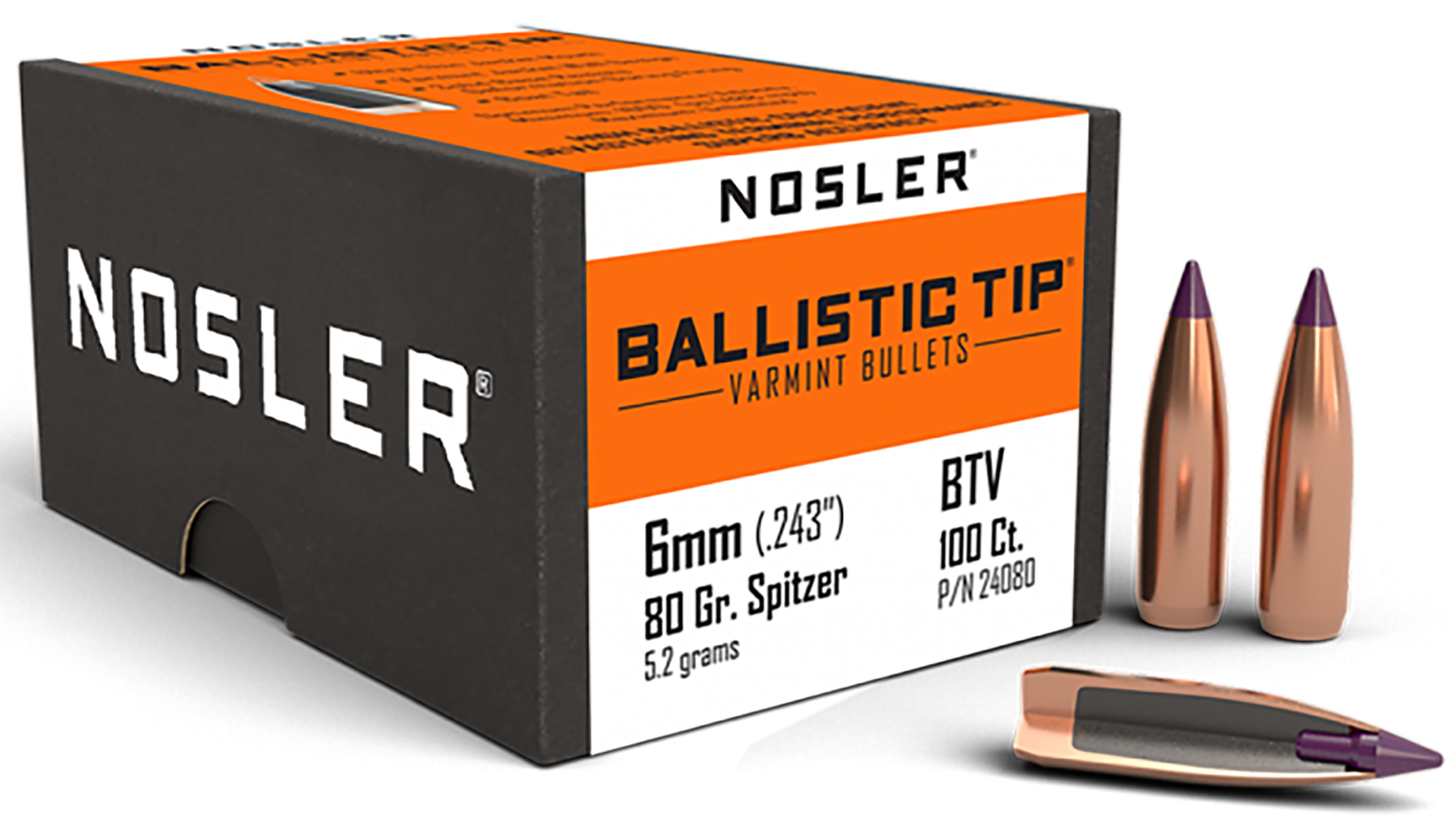Nosler 24080 Ballistic Tip  6mm 80gr Spitzer Point 100/Box