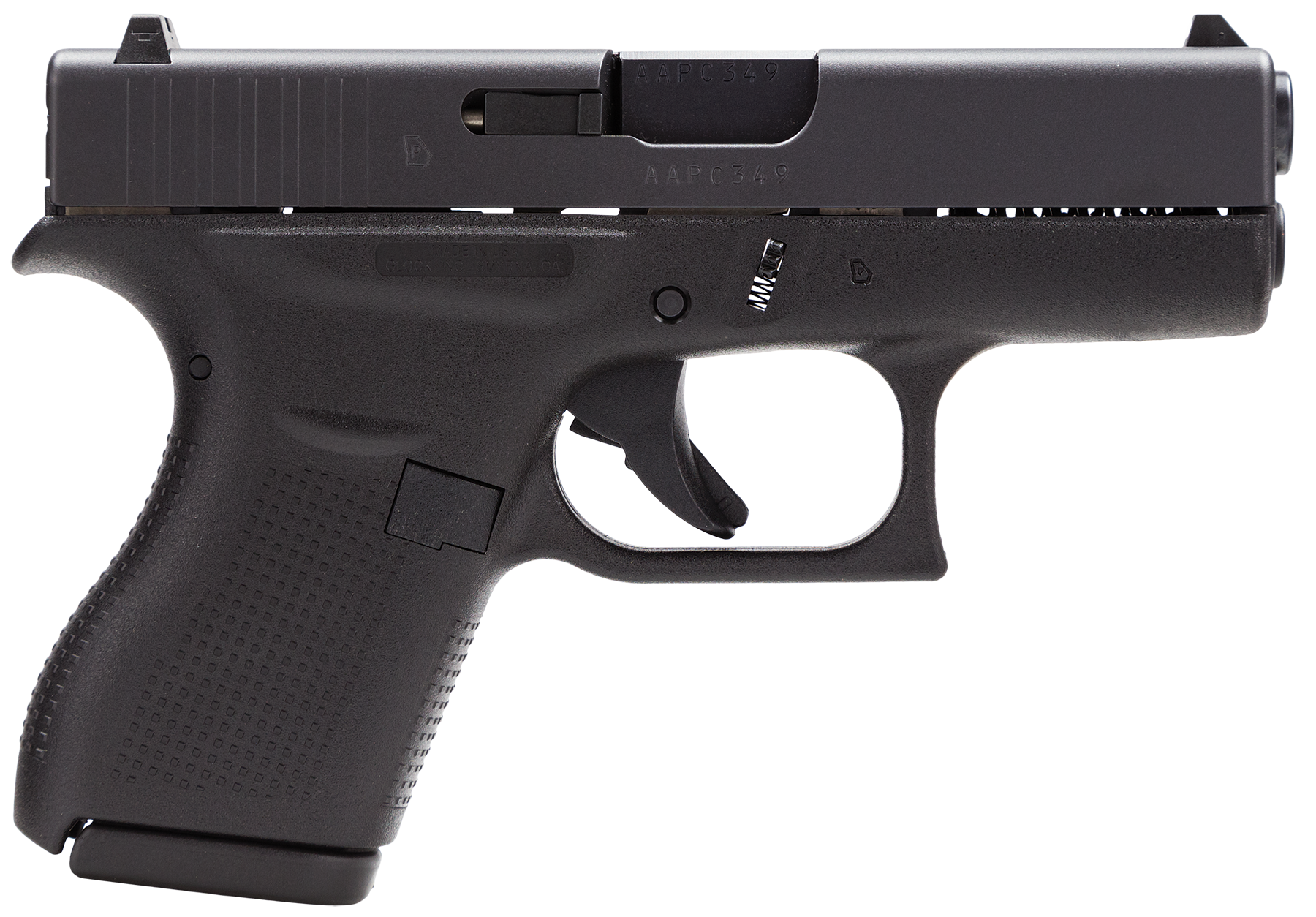 Glock UI4250201 G42 Gen3 Sub-Compact 380 ACP 6+1 3.25" Black Polygonal Rifled Barrel, Matte Black Serrated Slide, Black Polymer Frame, Black Textured Polymer Grip, USA Made