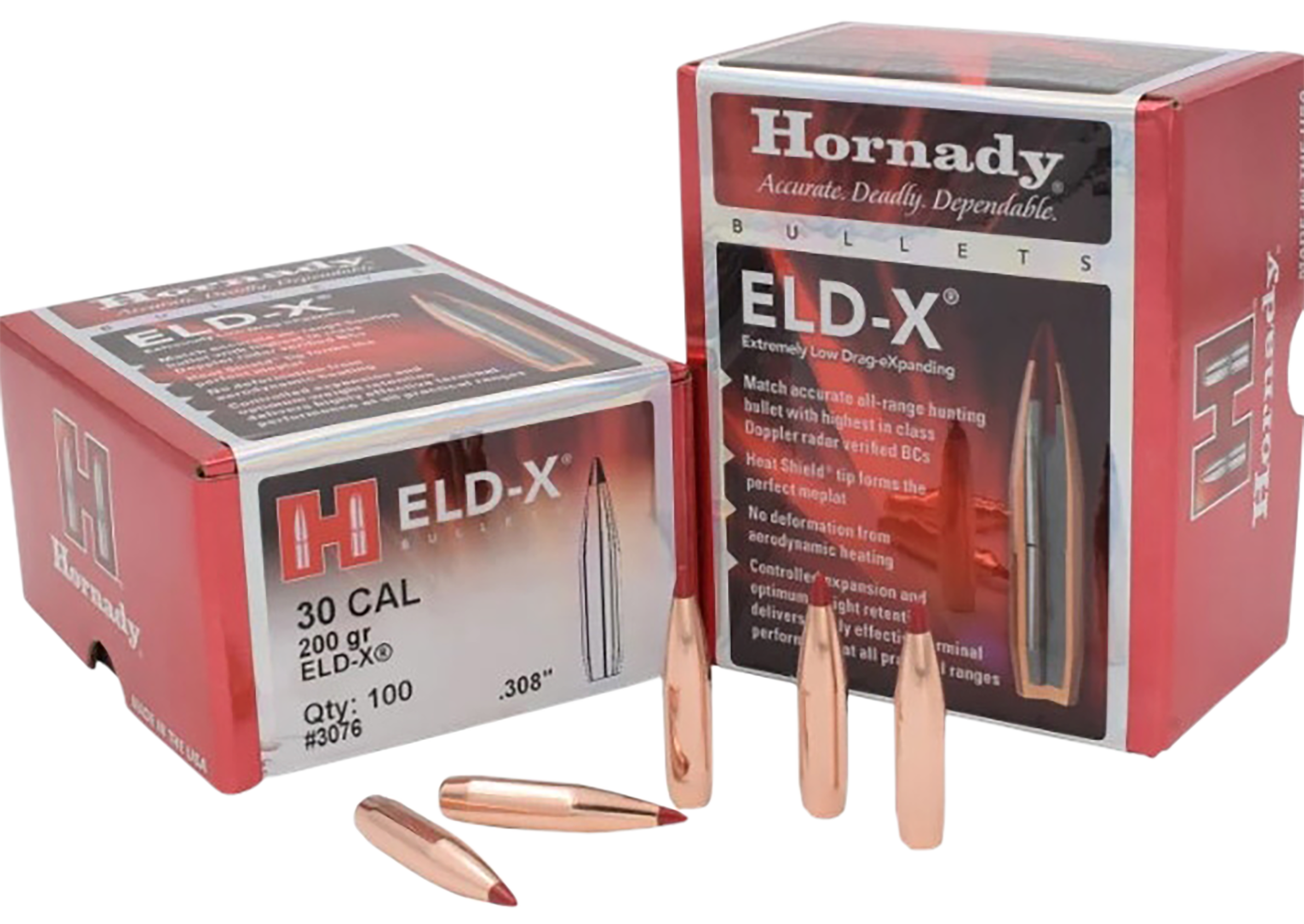 Hornady 3076 ELD-X 30 Cal .308 200 gr Extremely Low Drag eXpanding 100 Per Box/ 15 Case