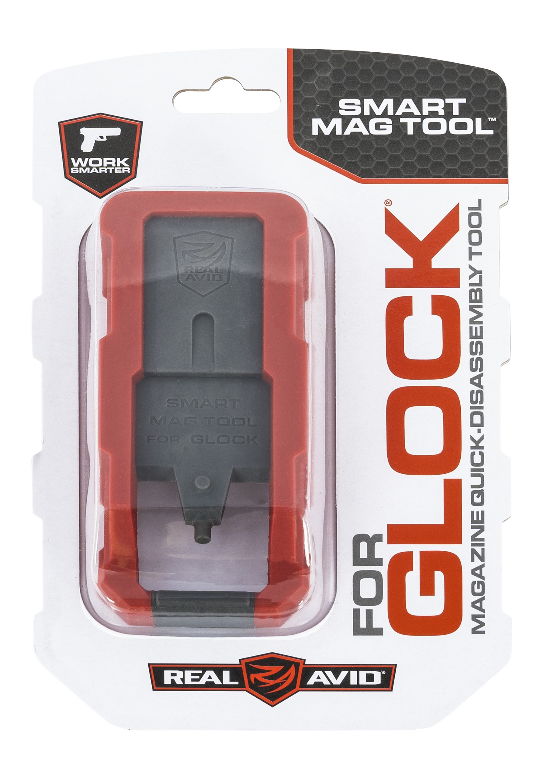 Real Avid AVGLOCKMT Smart Mag Tool  Compatible w/Glock, Gray/Red Plastic