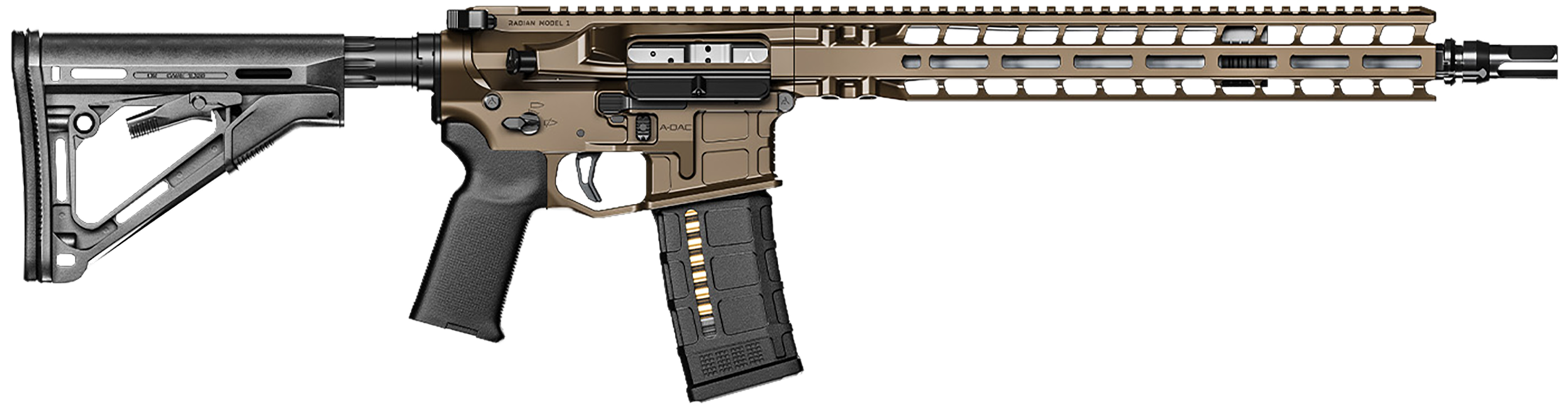 Radian Weapons R0040 Model 1 Carbine 223 Wylde 30+1 14.50" Pinned & Welded Barrel, Radian Brown Billet Rec/M-Lok Handgaurd, Magpul Grip & CTR Stock, Ambi Controls, Mid-Length Gas