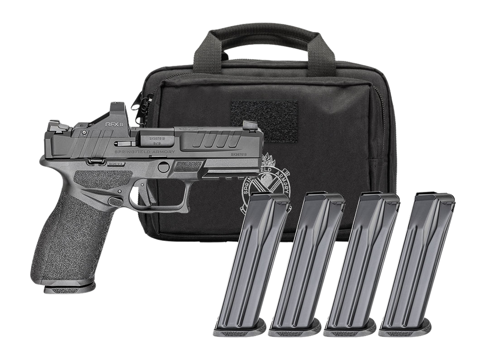 Springfield Armory EC9409BFC15PAC Echelon 40F.C Gear Pac 9mm Luger 15+1 4" Black Melonite Barrel, Steel Optic Ready/Serrated Slide, Black Polymer Frame w/Picatinny Rail, Ambidextrous