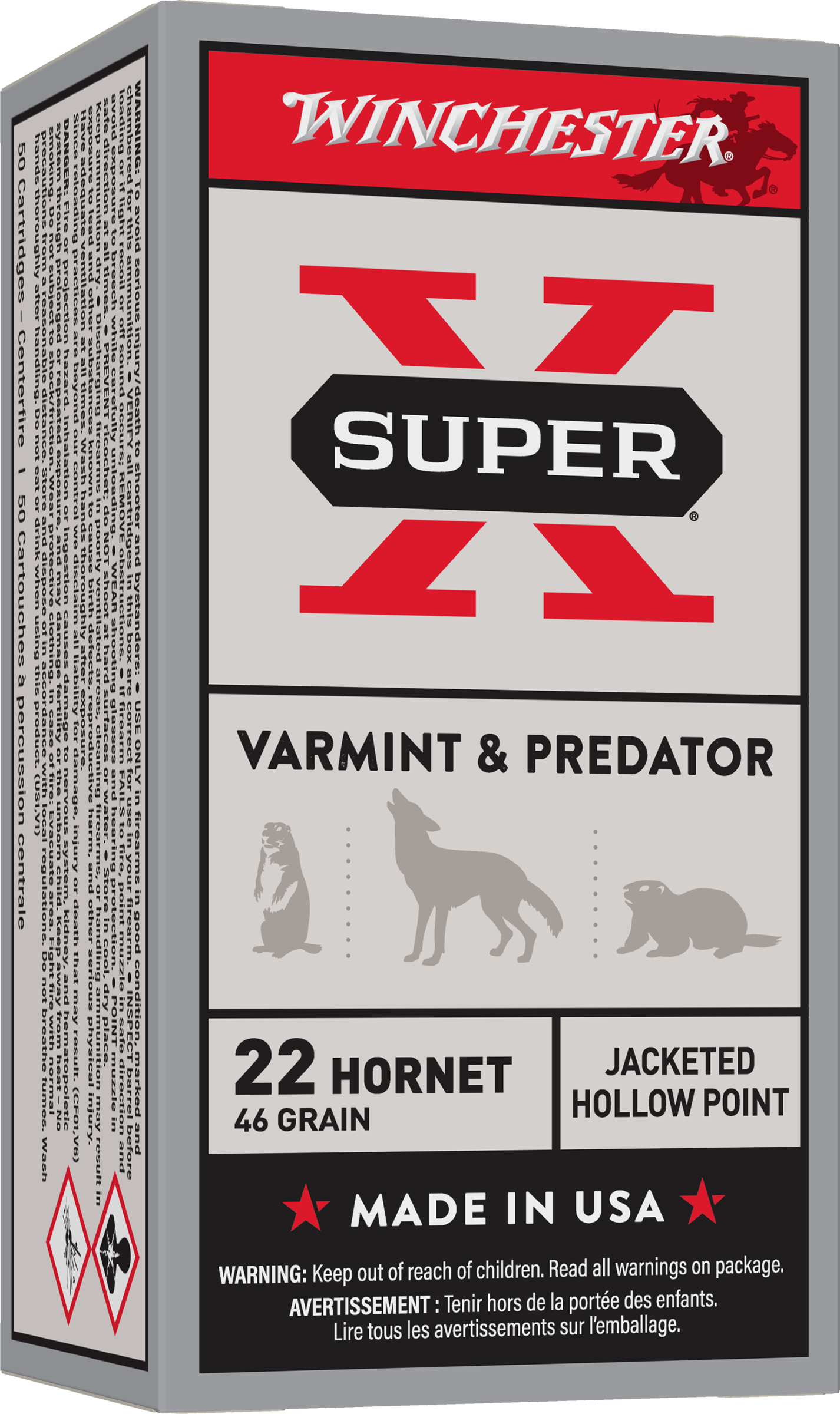 Winchester Ammo X22H2 Super X  22Hornet 46gr Jacketed Hollow Point 50 Per Box/10 Case
