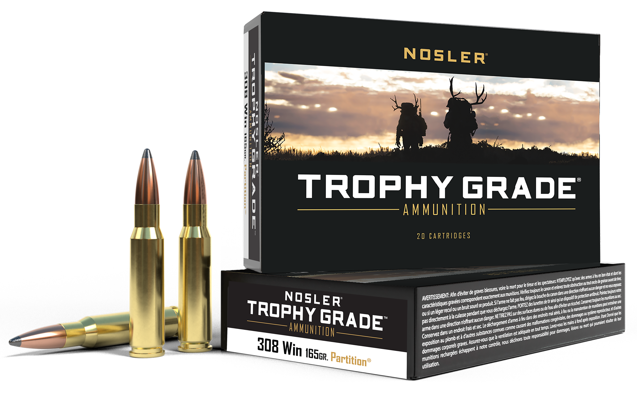 Nosler 60053 Trophy Grade 308 Win 165 gr Nosler Spitzer Partition 20 Per Box/ 10 Case
