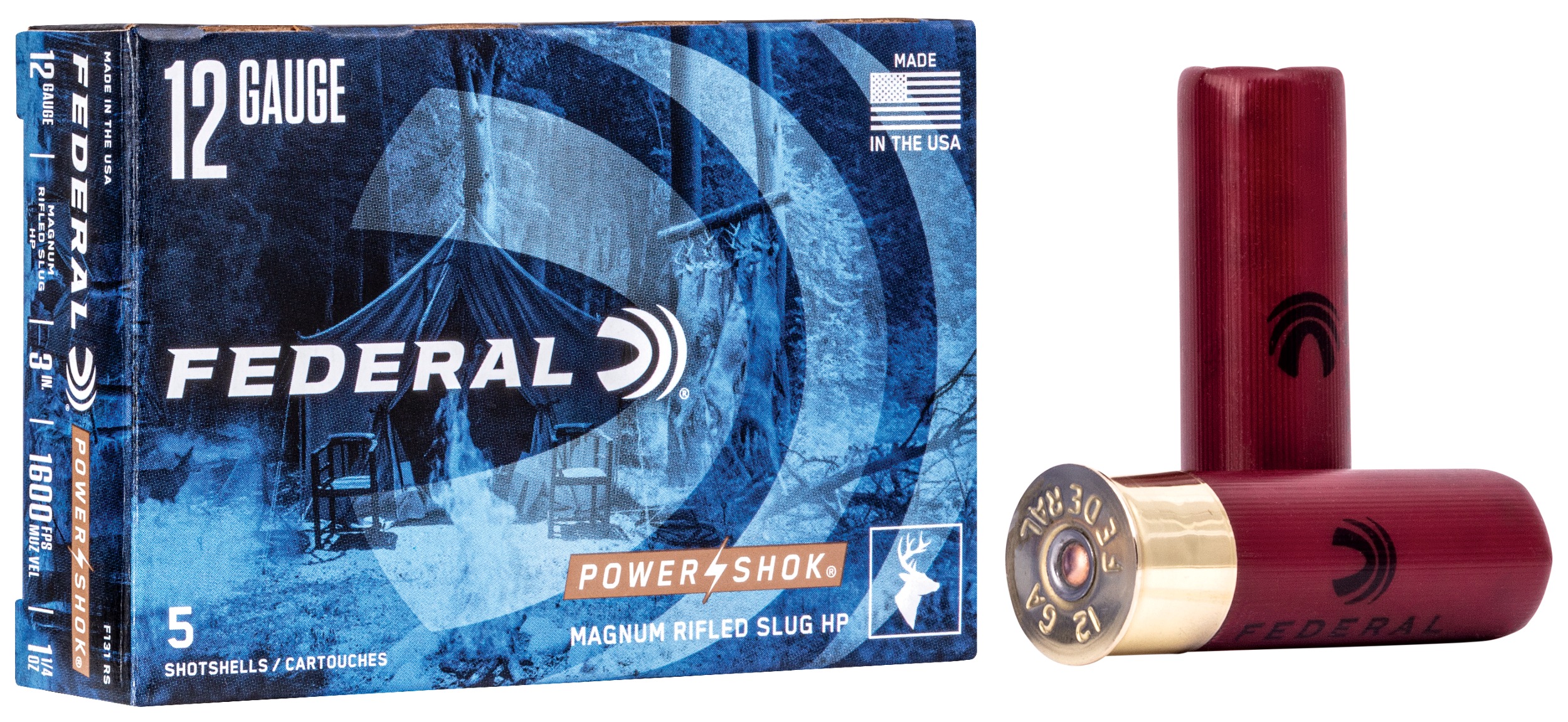 Federal F131RS Power-Shok Shotshell 12Gauge 3" 1 1/4oz RifledSlug Shot 5 Per Box/50 Case