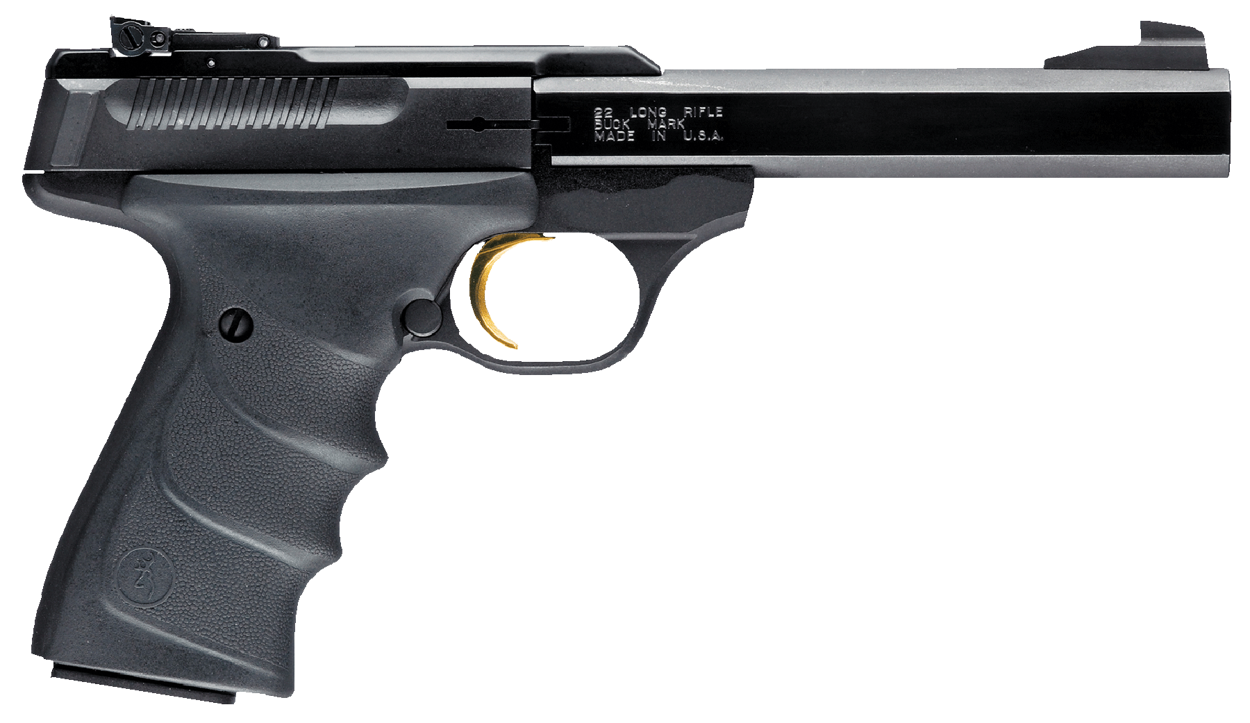 Browning 051407490 Buck Mark Standard *CA Compliant 22 LR 10+1 5.50" Slab Side Barrel, Matte Black Serrated Steel Slide & Aluminum Frame, Black Overmolded Grips