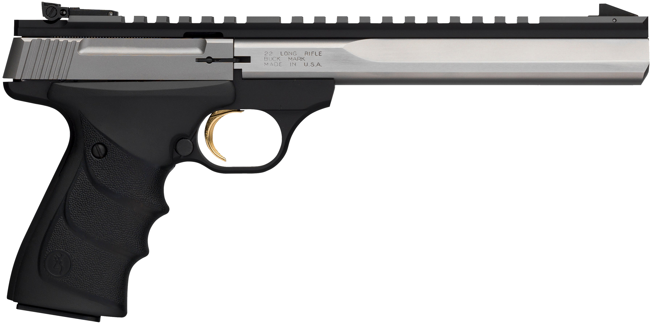 Browning 051508490 Buck Mark Contour 22 LR 10+1 7.25" Contoured Barrel, Matte Stainless Serrated Steel Optic Ready Slide, Matte Black Aluminum Frame, Finger Grooved Black Ultragrip RX Grip