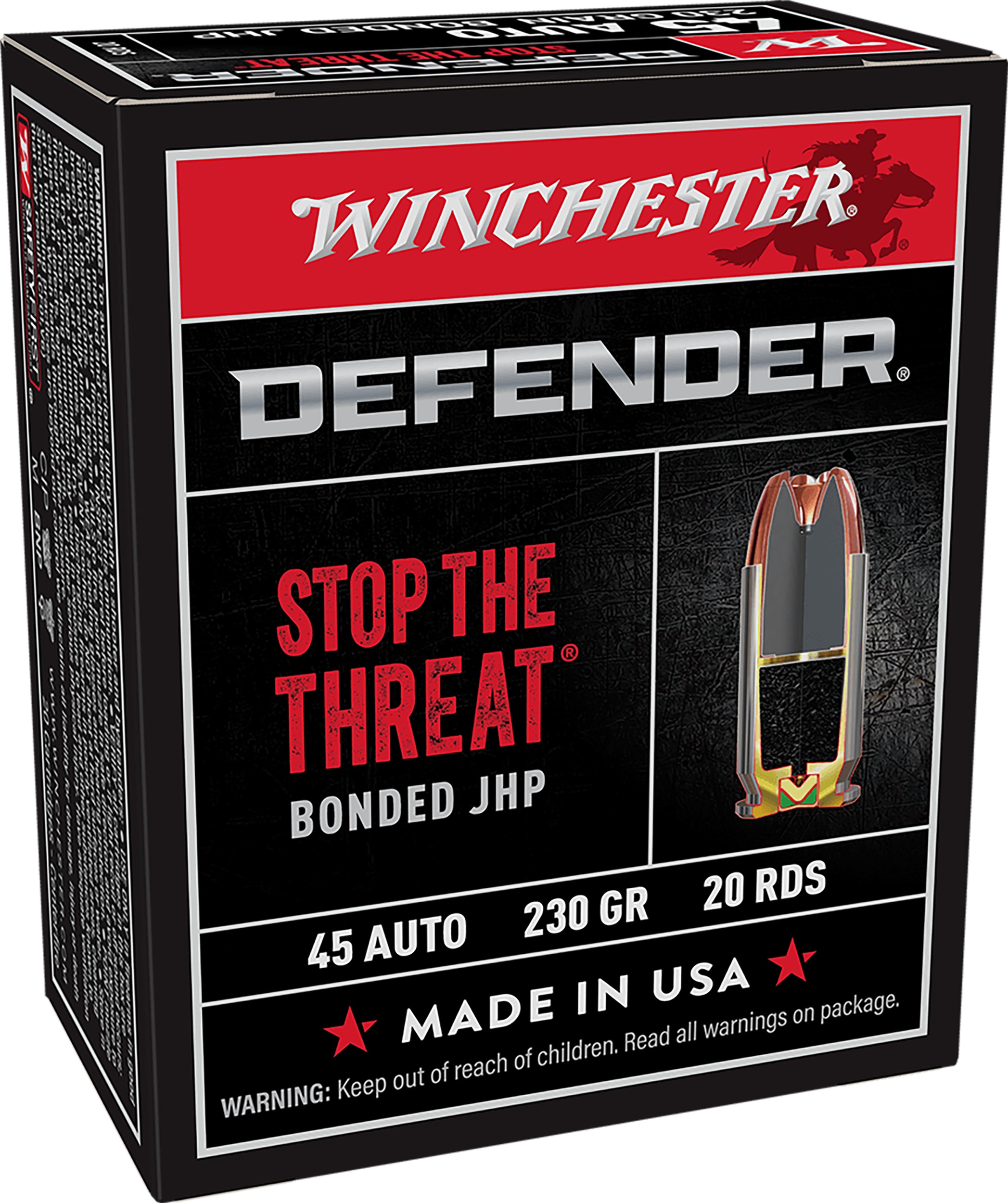 Winchester Ammo S45PDB Defender  45ACP 230gr Bonded Jacket Hollow Point 20 Per Box/10 Case