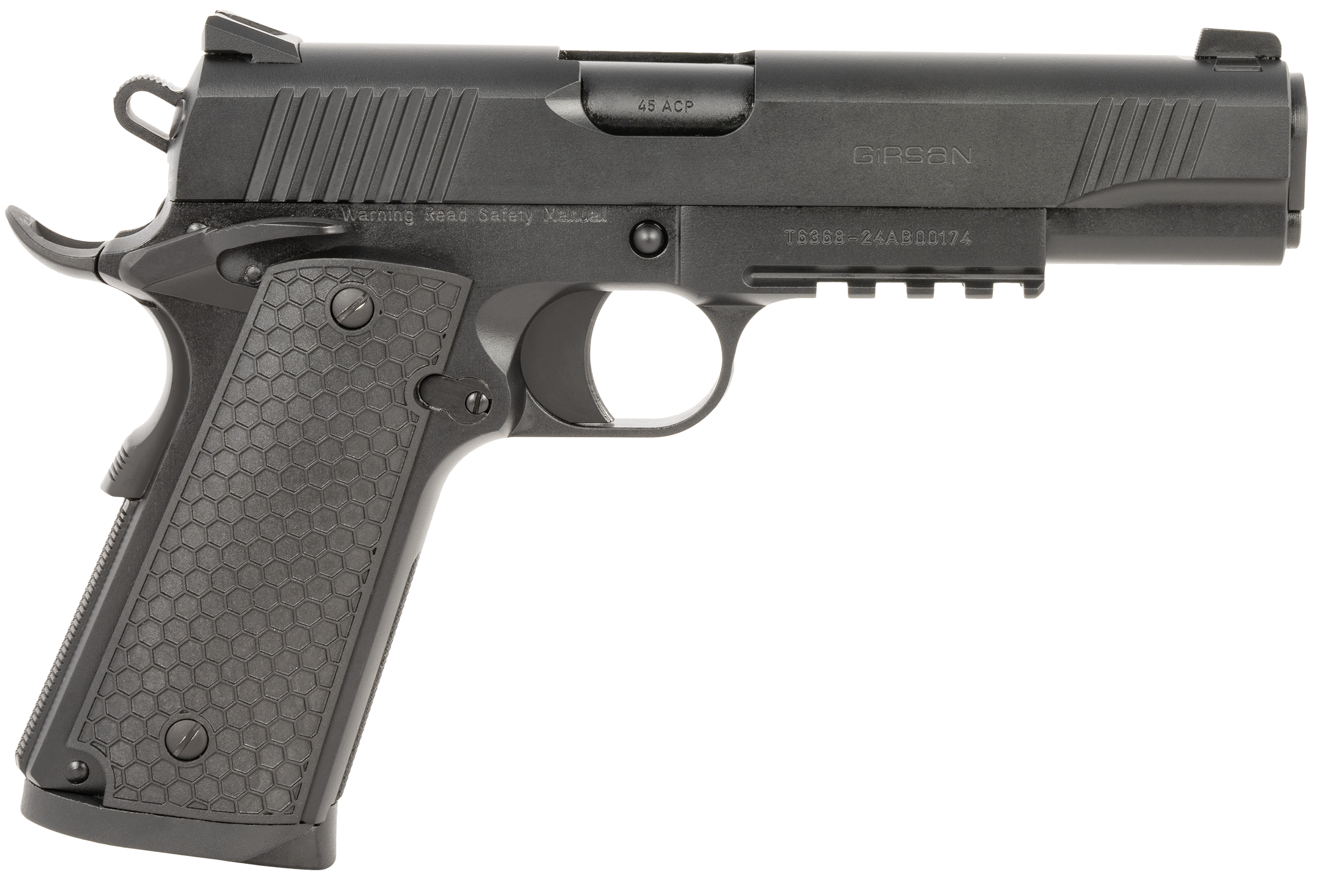 Girsan 392060 MC1911 S Untouchable Full Size 45 ACP 8+1 5" Black Steel Barrel, Black Serrated Steel Slide & Frame w/Beavertail & Picatinny Rail, Black Polymer Grip