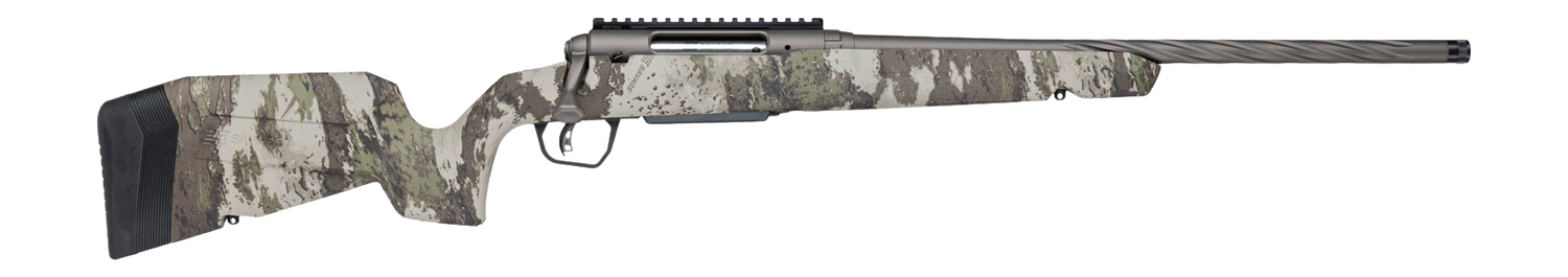 Savage Arms 33210 Axis 2 Pro 6mm ARC 4+1 20" Gun Metal Bronze Cerakote Spiral Fluted Threaded Barrel & Receiver w/Picatinny Rail, Savage Woodland Camo Fixed w/Pistol Grip Synthetic Stock, Right Hand