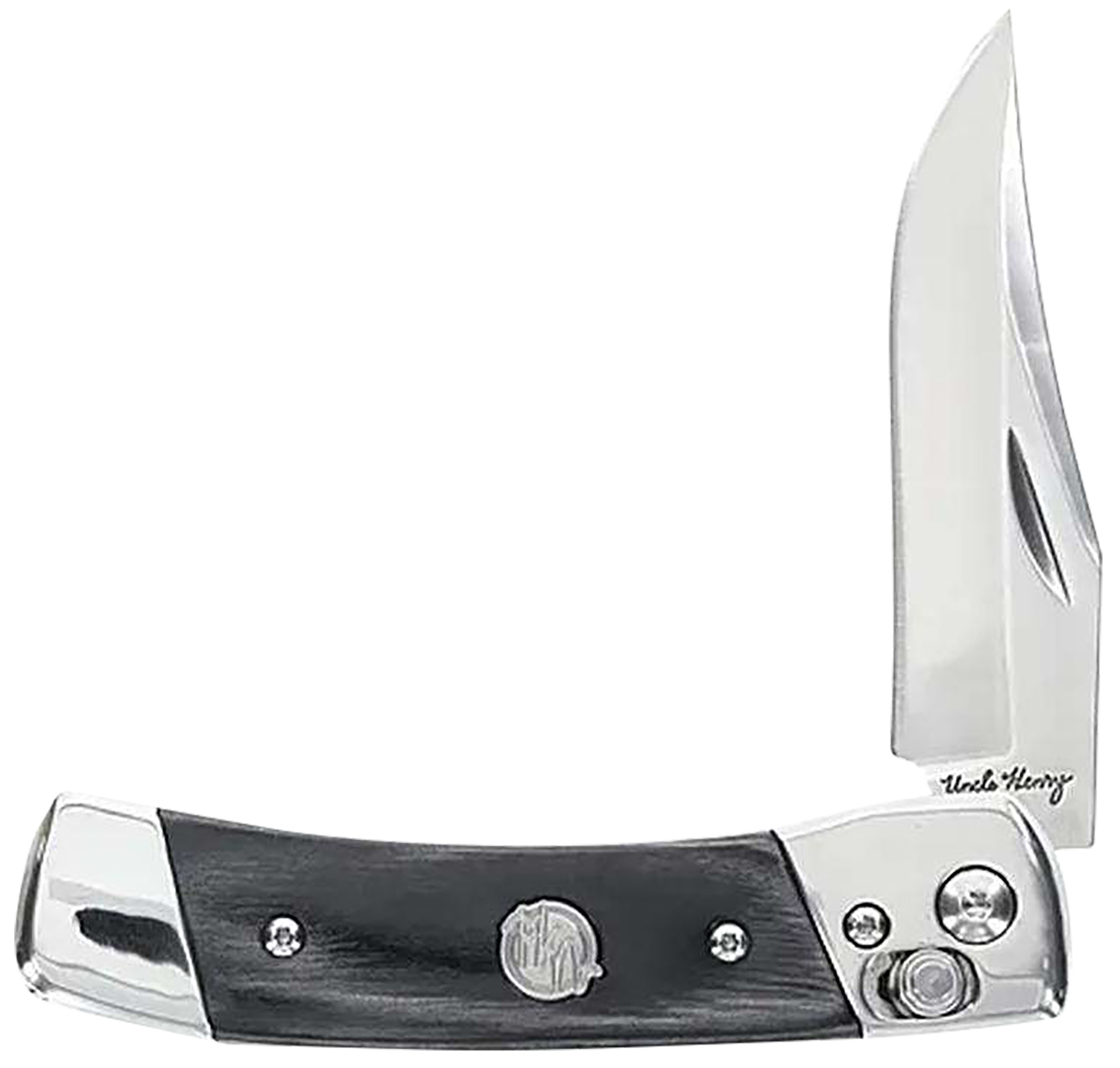 Uncle Henry 1222001 Smokey  2.90" Folding Plain 7Cr17MoV SS Blade, Black/SS Wood Laminate Handle