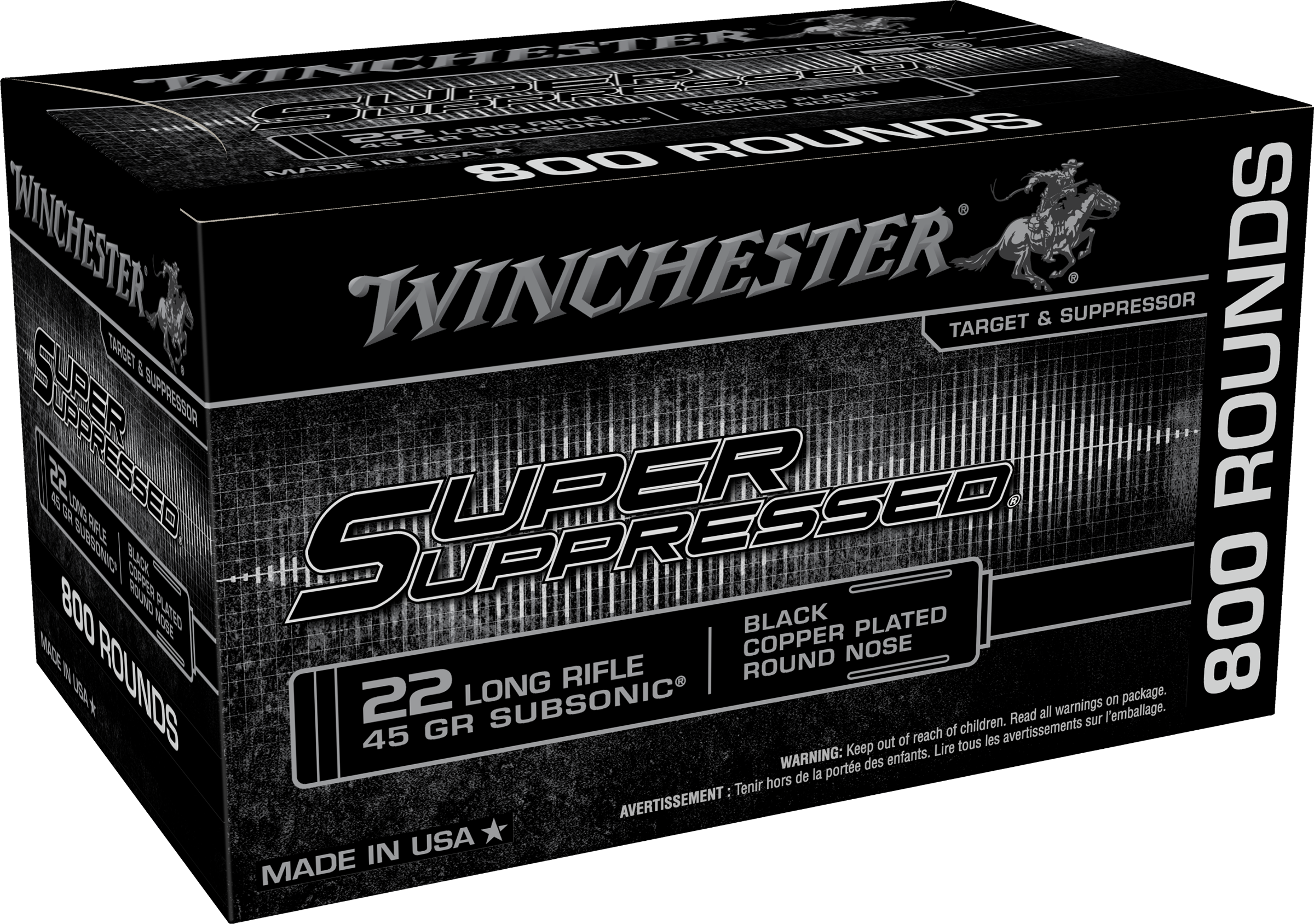 Winchester Ammo SUP22LRB Super Suppressed  22LR 45gr Black Copper Plated Round Nose 800 Per Bx/2 Case *Bulk