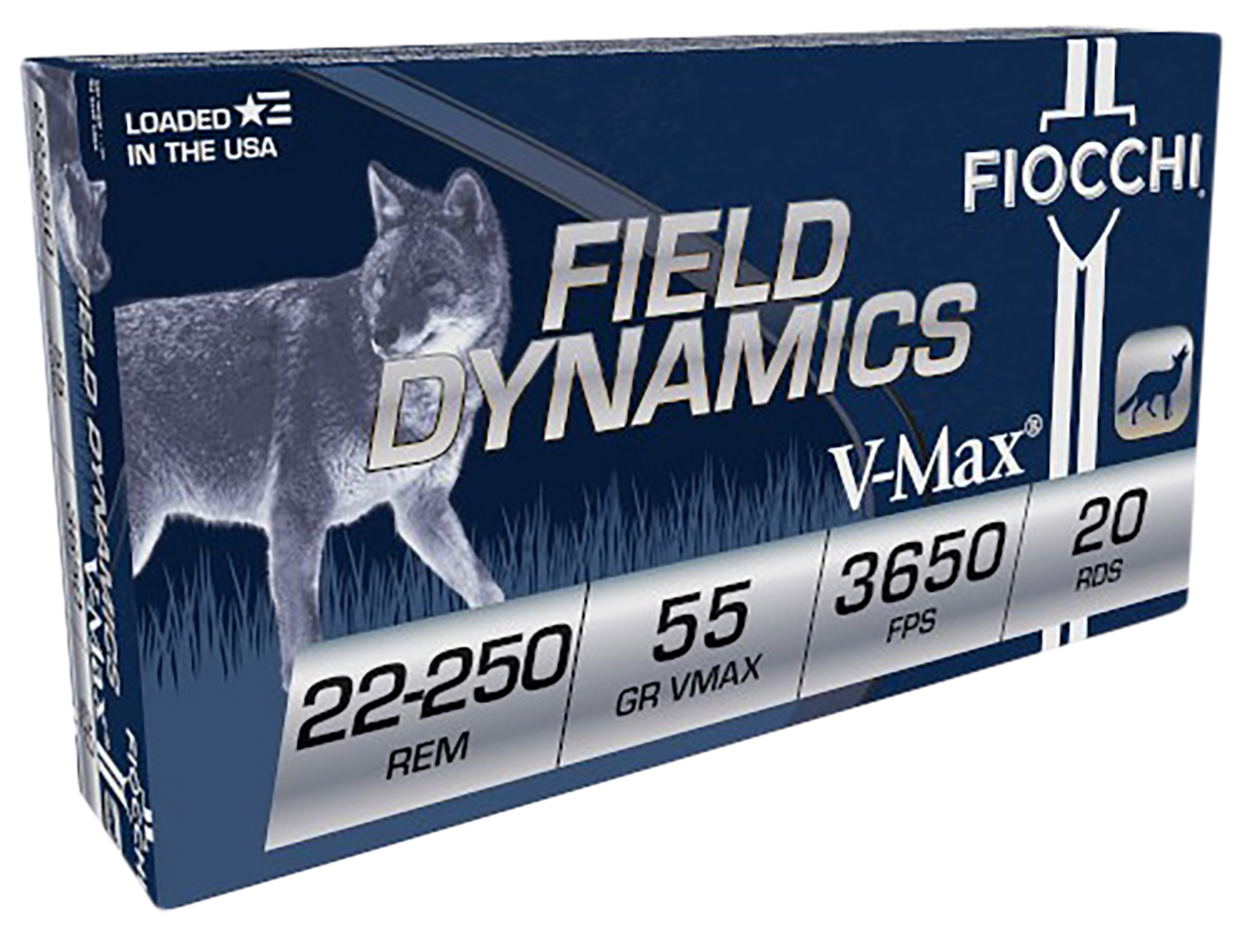 Fiocchi 22250HVD Field Dynamics 22-250Rem 55gr Hornady V Max 20 Per Box/10 Case