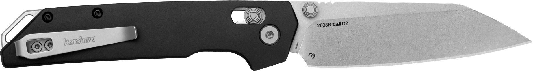 Kershaw 2038R Iridium 3.40" Folding Reverse Tanto Plain Stonewashed D2 Steel Blade, Black Anodized Aluminum Handle