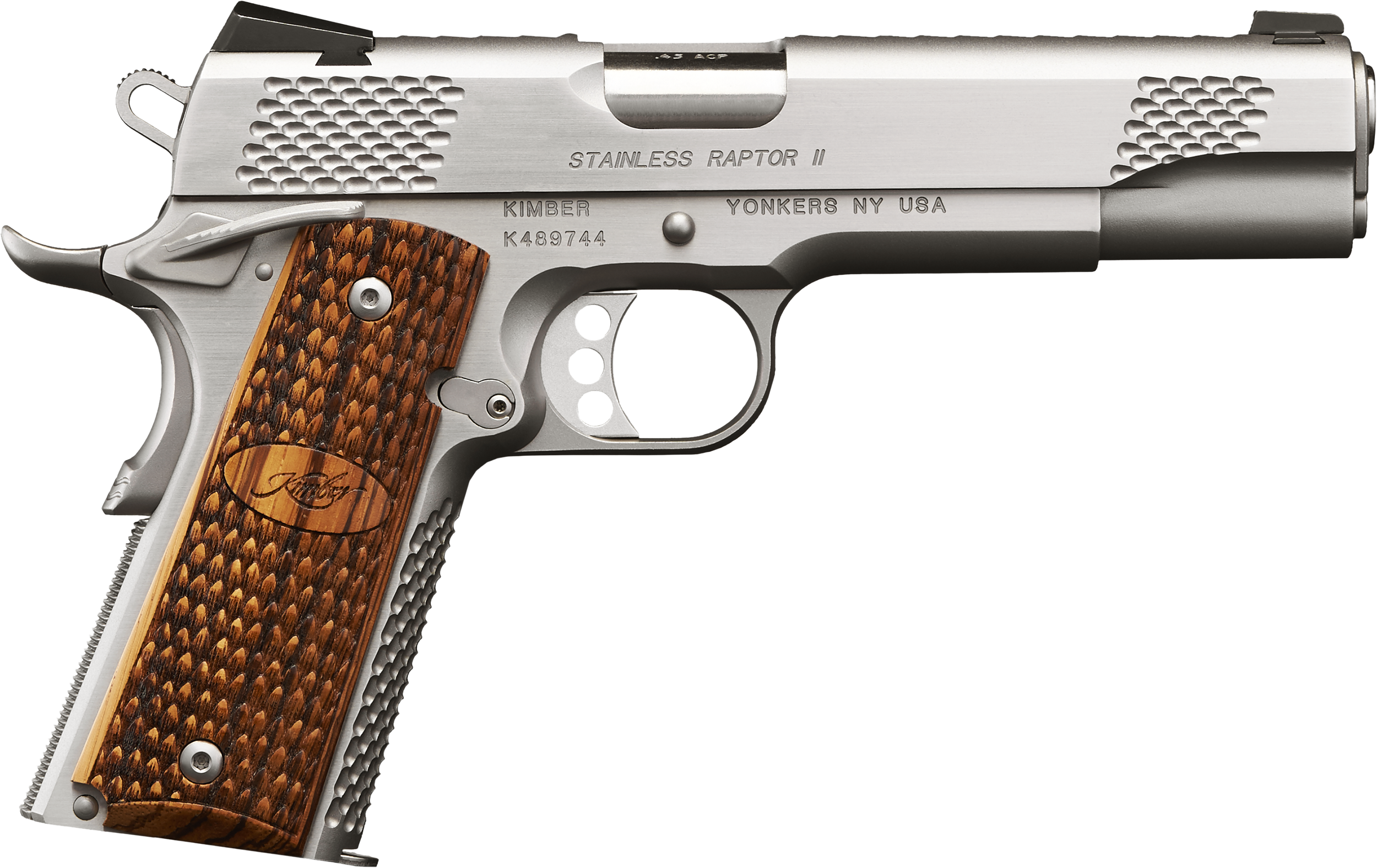 Kimber Mfg.,inc 3200181CA Stainless Raptor II (CA) 45 ACP 8+1 5" Brush Polished Front Serrations Stainless Steel Slide
