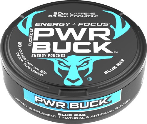 BUCKED UP PWR BUCK ENERGY POUCHES 5 CAN ROLL BLUE RAZ