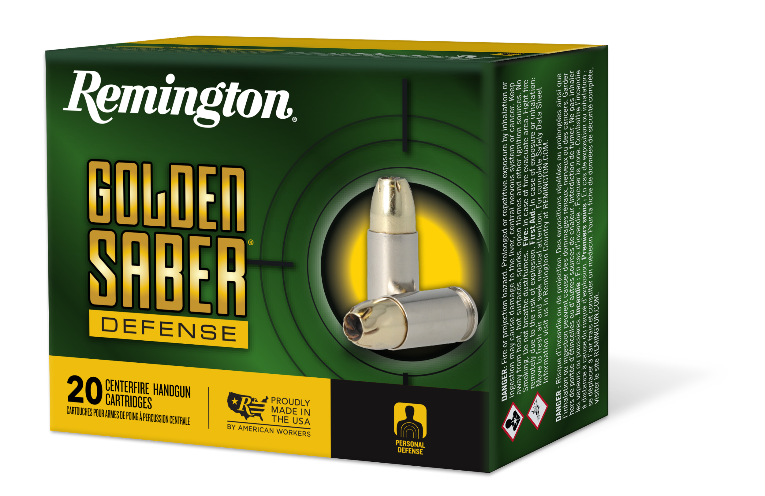 Remington Ammunition 27606 Golden Saber Defense 38Special+P 125gr Brass Jacketed Hollow Point 20 Per Box/25 Case