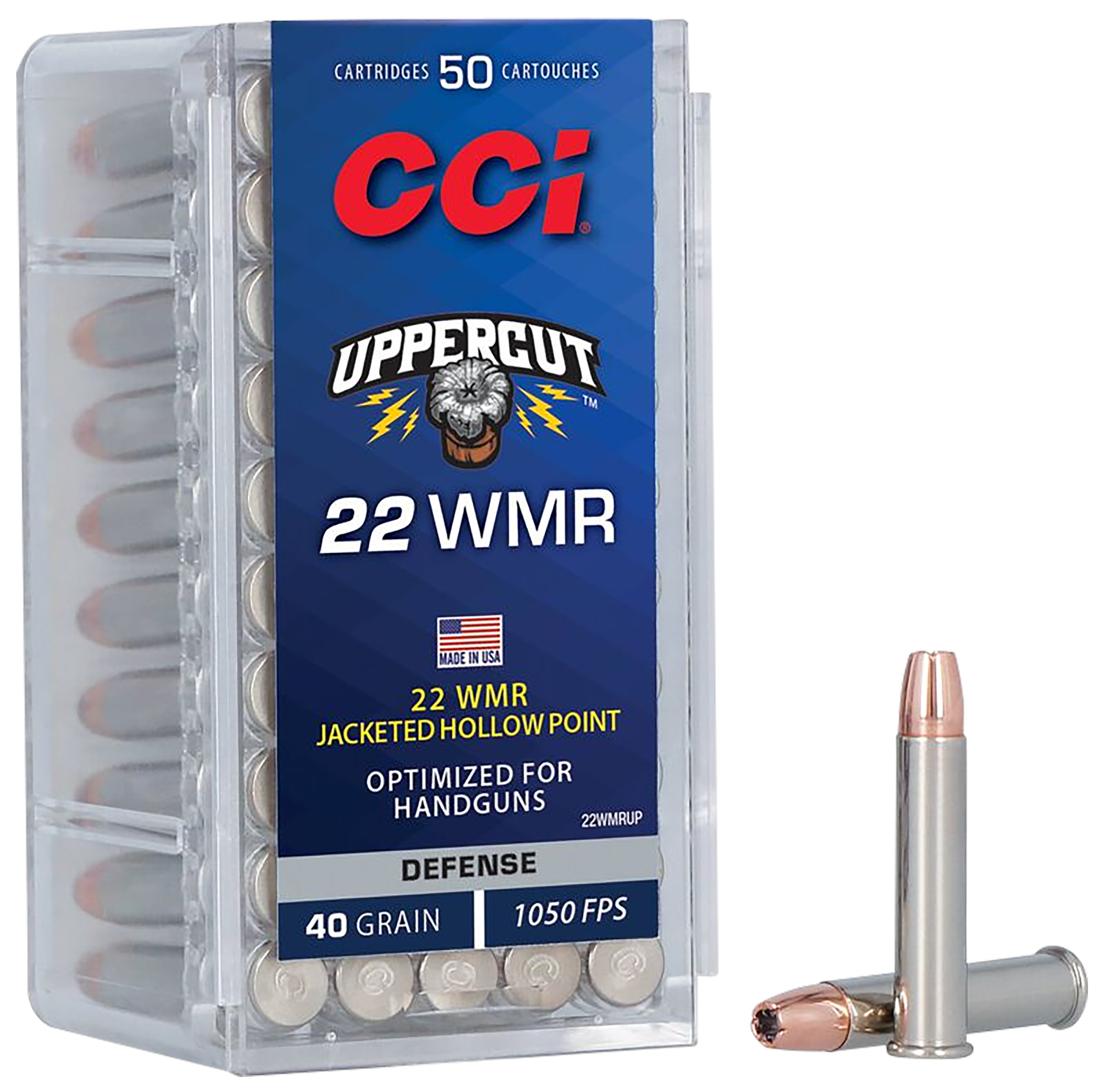CCI 22WMRUP Uppercut 22WMR 40gr Jacketed Hollow Point 50 Per Box/40 Case