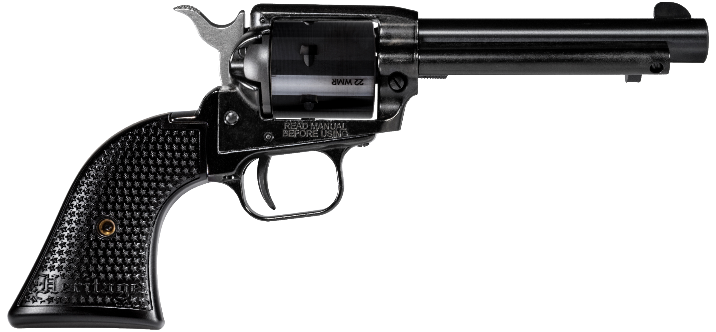 Heritage Mfg RR22MB4PG Rough Rider  22 LR/22 WMR 6 Shot, 4.75" Black Steel Barrel, Black Cerakote Zinc Alloy Frame, Black Cerakote Cylinder, Black Polymer Grip, Hammer/Thumb Safety, Exposed Hammer
