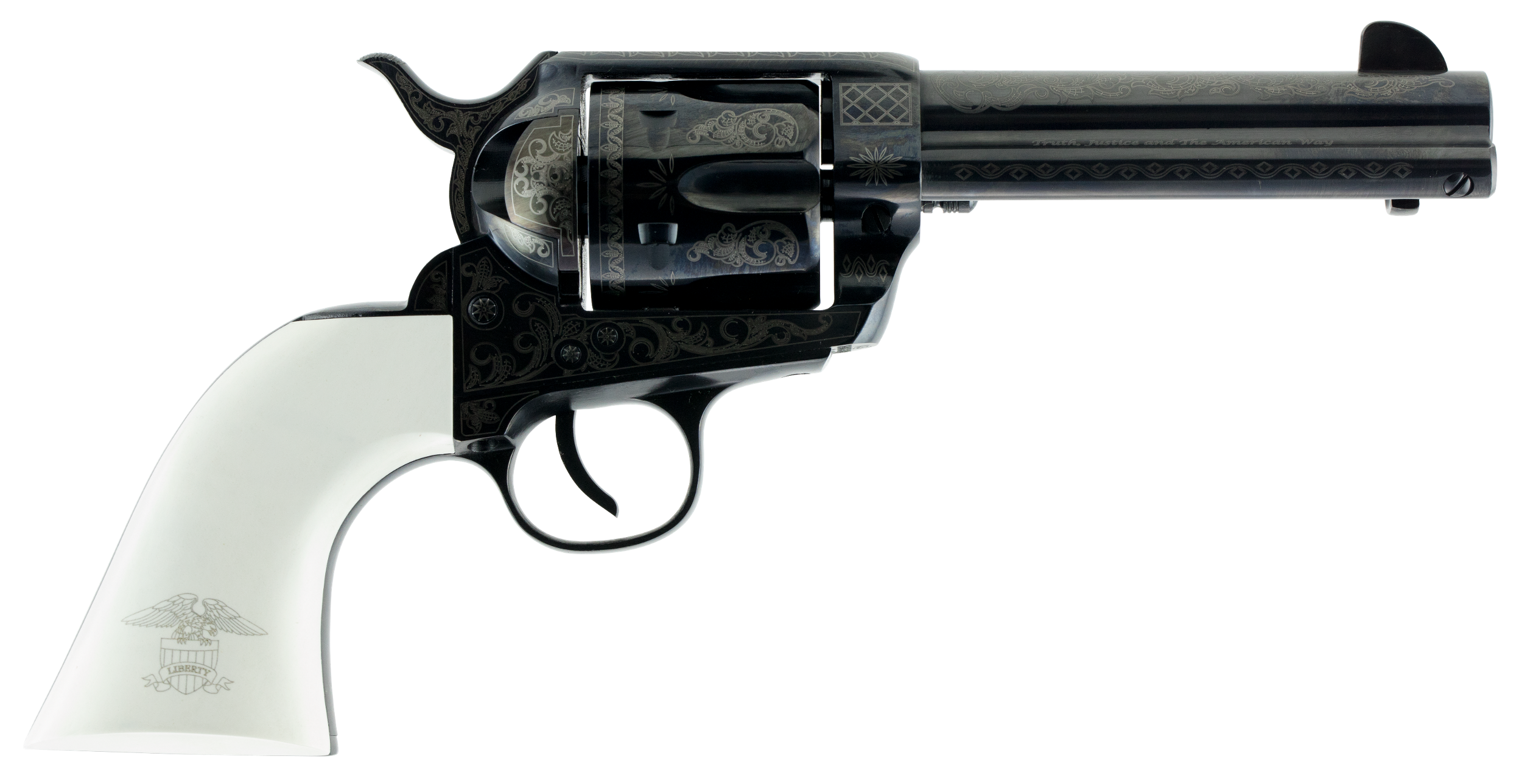 Traditions SAT73122LIB 1873 Liberty 45 Colt (LC) 6rd 4.75" Blued Engraved Steel White PVC Grip