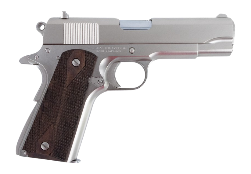 Tisas Arms 10100117 1911 A1 Tank Commander 9mm Luger 9+1 4.25" Stainless Steel Barrel, Nickel Carbon Steel Serrated Slide & Frame w/Beavertail, Walnut Grip