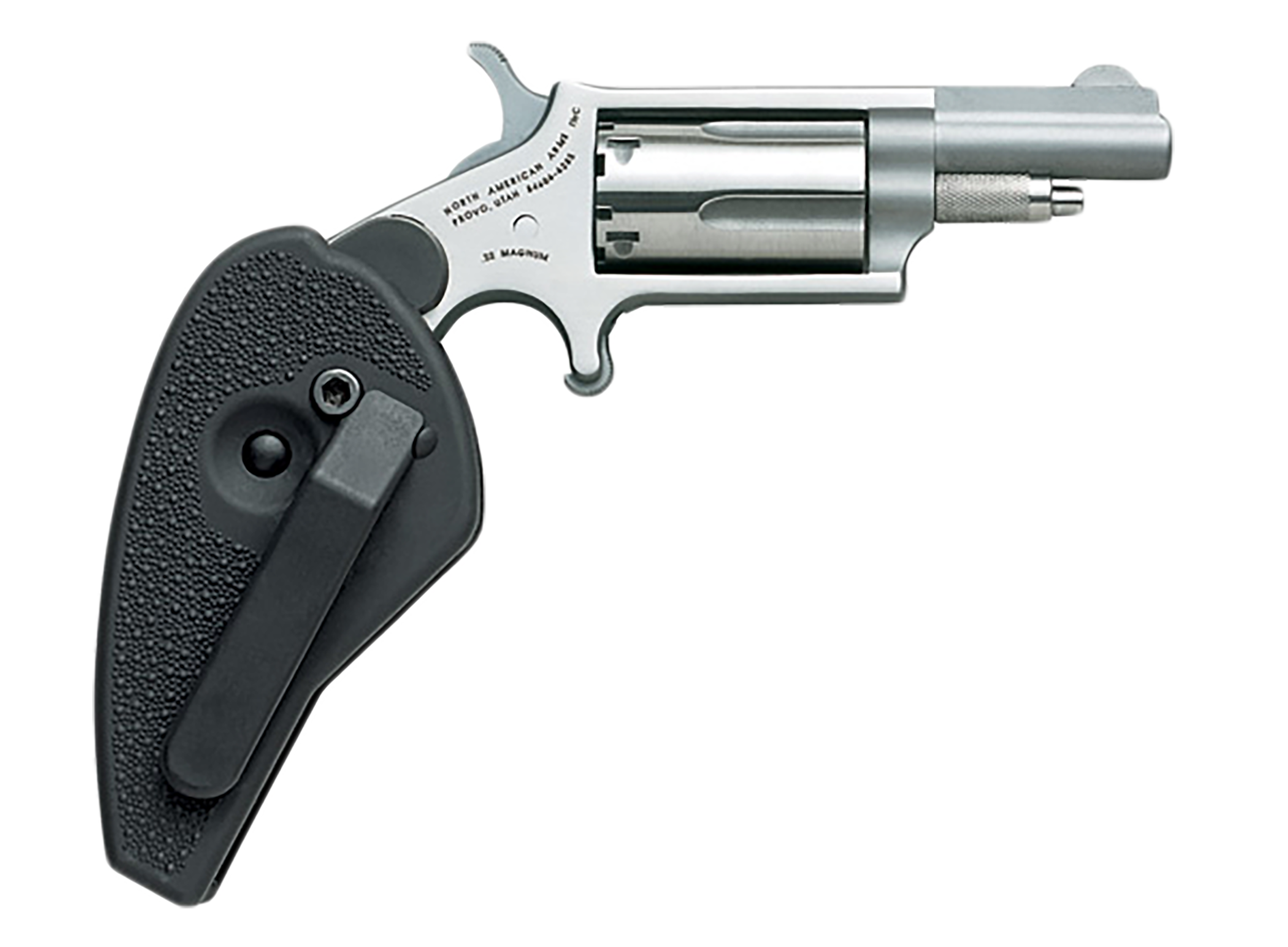 North American Arms 22MHG Mini-Revolver 22 WMR 5 Shot 1.63" Stainless Steel Barrel, Frame & Cylinder, Black Synthetic Holster Grip, Exposed Hammer