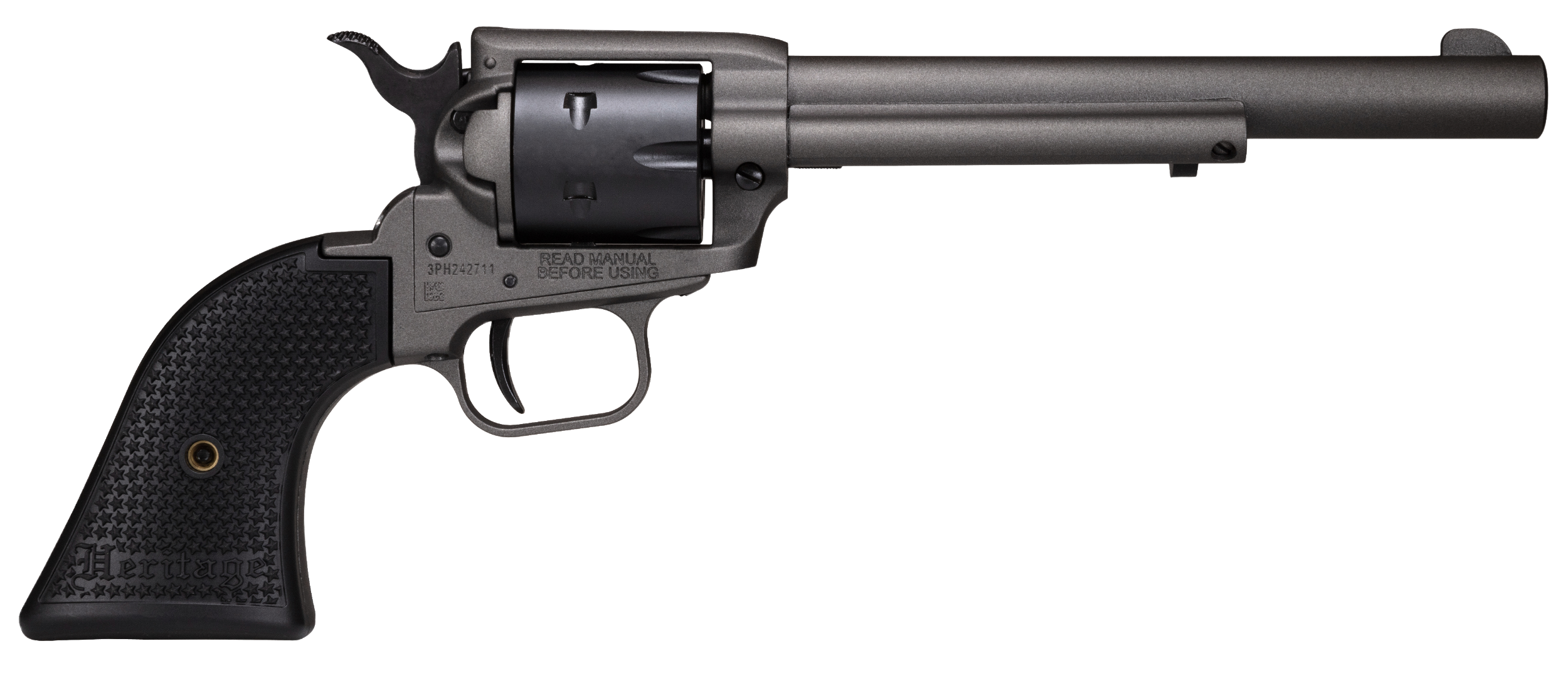 Heritage Mfg SRR22C6 Rough Rider  22 LR 6 Shot, 6.50" Tungsten Gray Cerakote Steel Barrel, Frame, Black Satin Cylinder, Black Polymer Grip, Hammer/Thumb Safety, Exposed Hammer