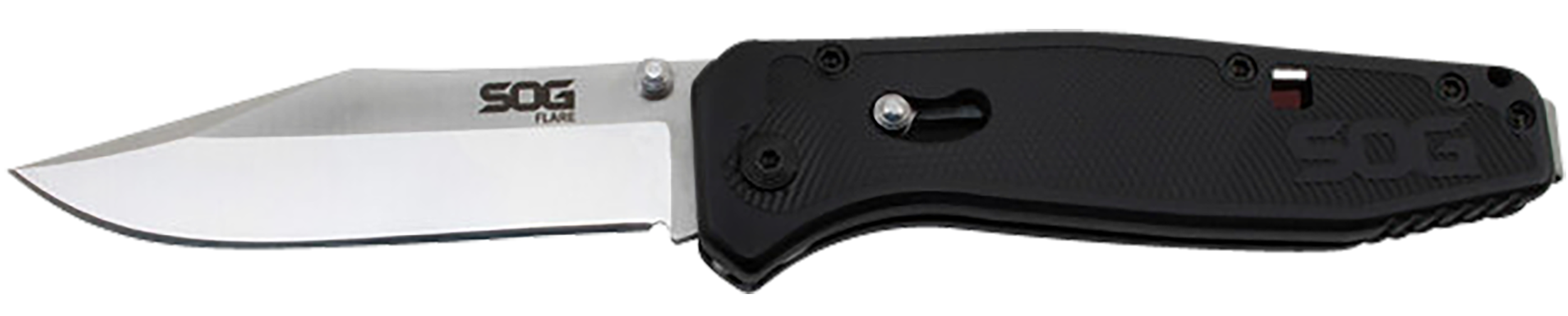 S.O.G SOGFLA1001CP Flare  3.50" Folding Plain Clip Point Satin Polished/Black GRN Handle