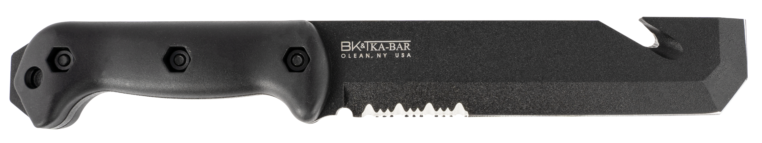 Ka-Bar BK3 Becker Tac Tool 7" Fixed Chisel w/Wire Cutter Part Serrated Black 1095 Cro-Van Blade, Black Ultramid Handle, Includes Sheath