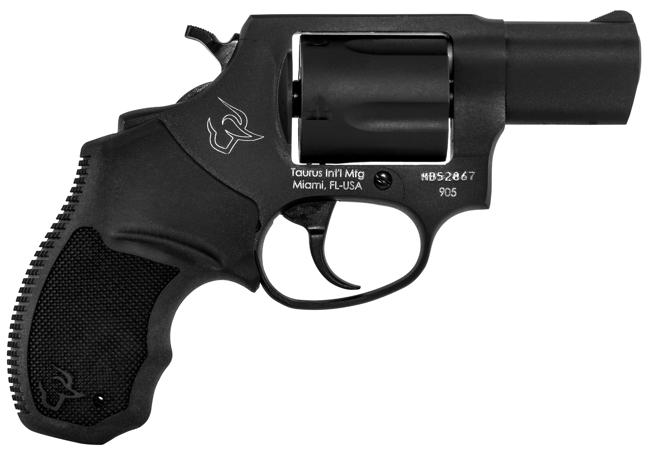 Taurus 2905021 905 9mm Luger 5rd 2" Barrel, Overall Matte Black Oxide Metal Finish, Finger Grooved Black Rubber Grip & Fixed Sights