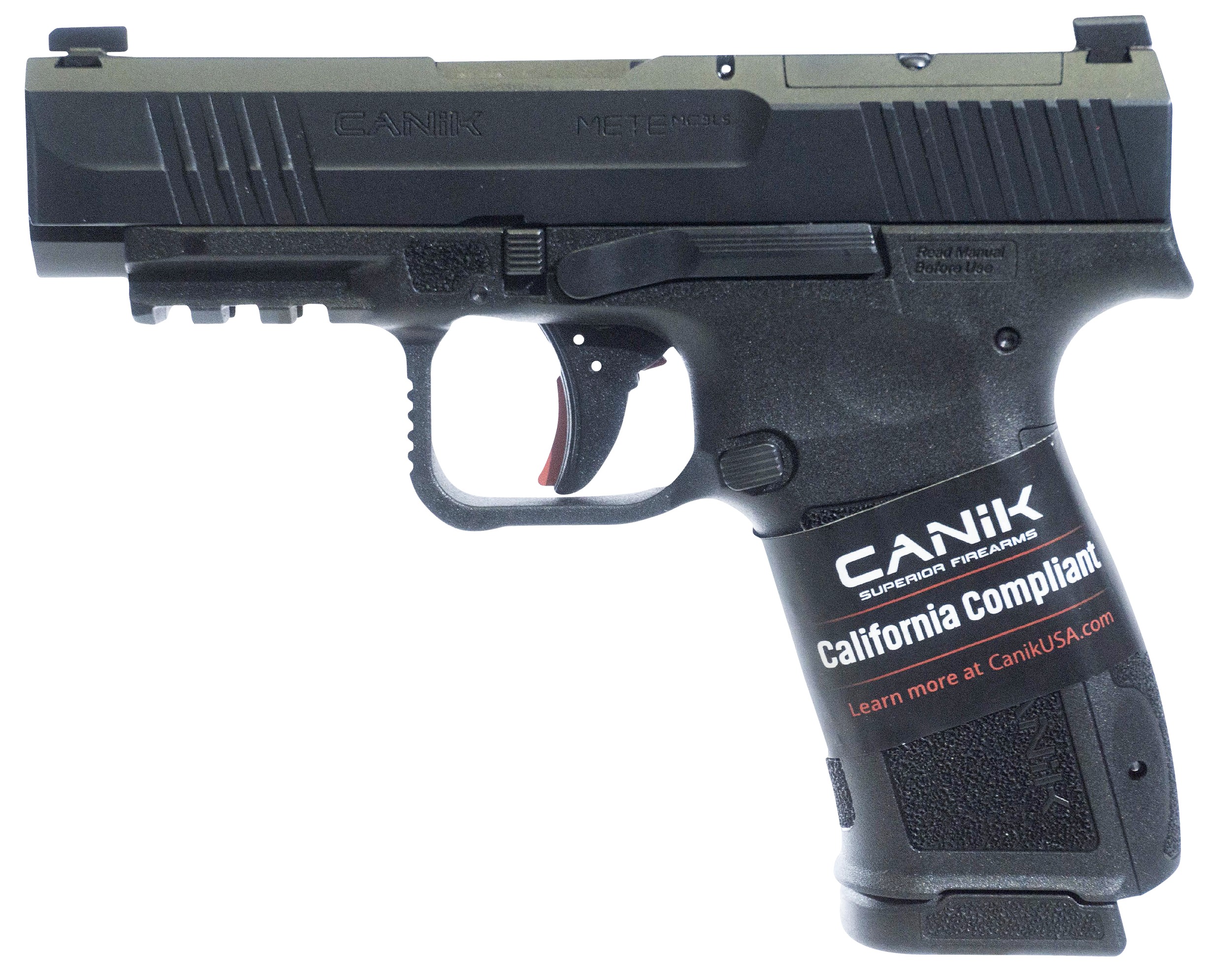 Canik HG7885CA-N Mete MC9LS *CA Compliant 9mm Luger 10+1 3.63" Black Steel Barrel, Black Nitride Steel Serrated Slide, Black Polymer Frame w/Picatinny Rail, Interchangeable Backstrap Grip
