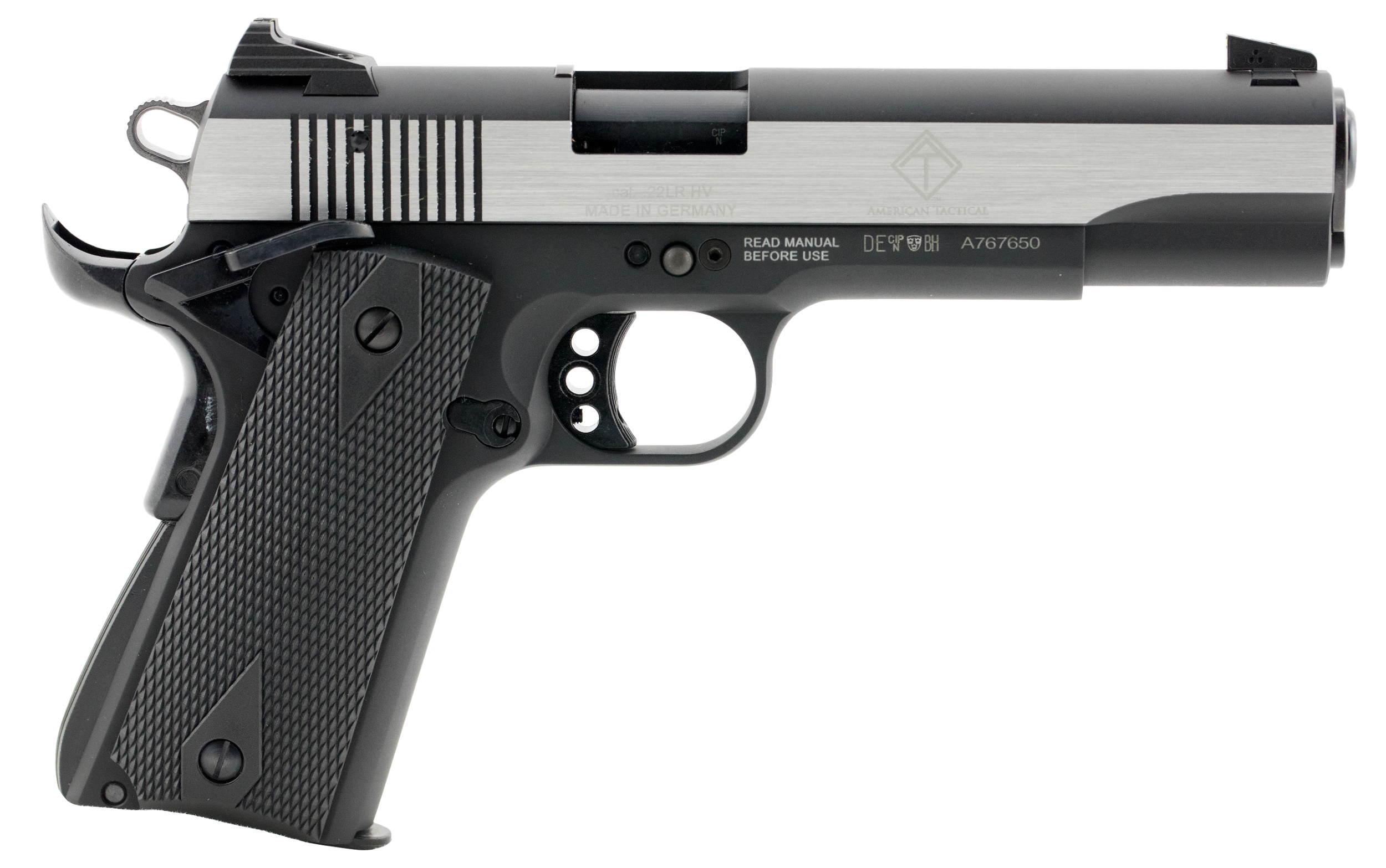 GSG GSG2210M1911S M1911 22 LR 5" 10+1 Black Hardcoat Anodized Stainless Steel Polished Slide Black Polymer Grip