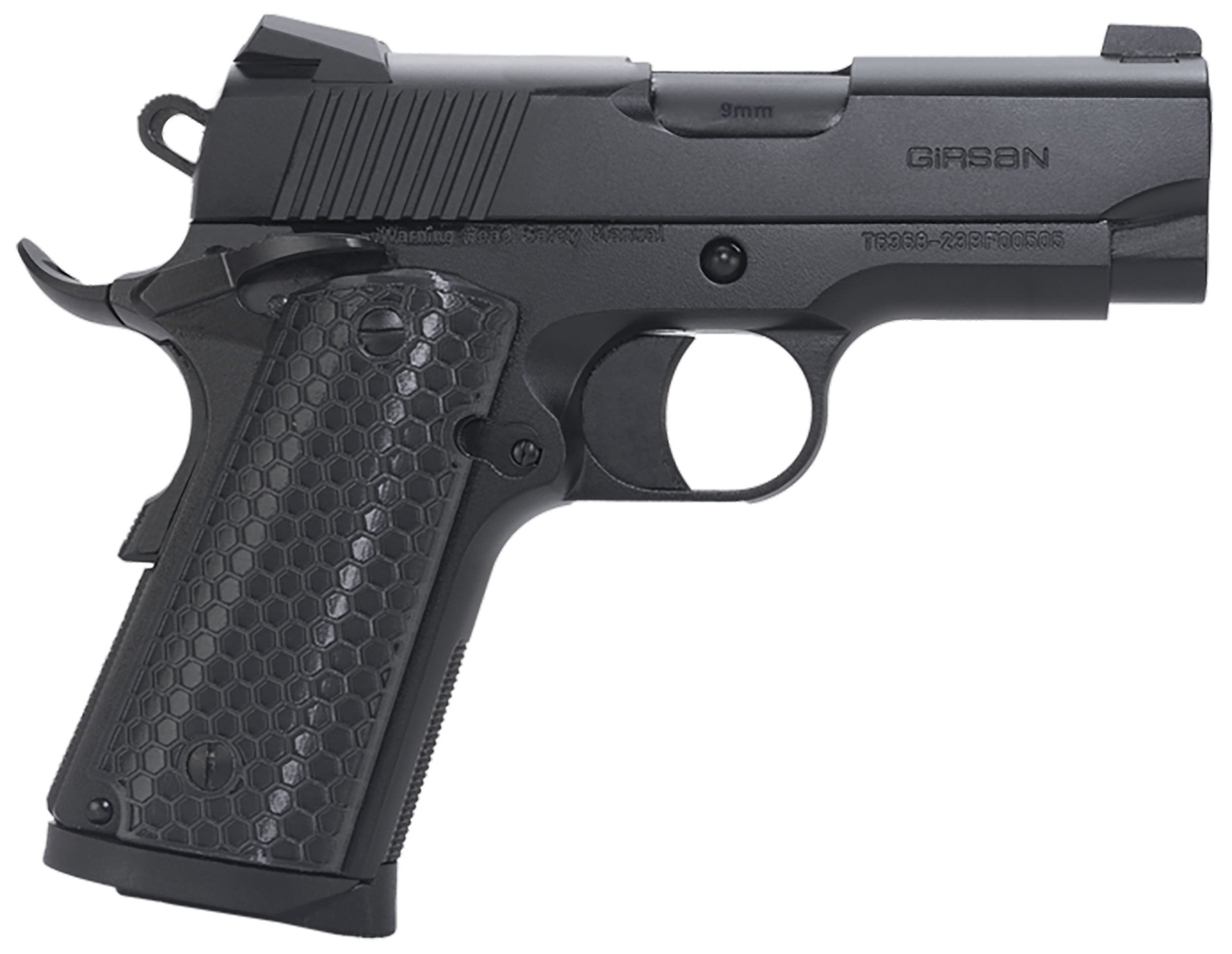 EAA GIRSAN 392050 MC1911 SC Untouchable Sub-Compact Frame 45 ACP 6+1 3.40" Black Steel Barrel, Black Serrated Steel Slide & Frame w/Beavertail, Black Polymer Grip