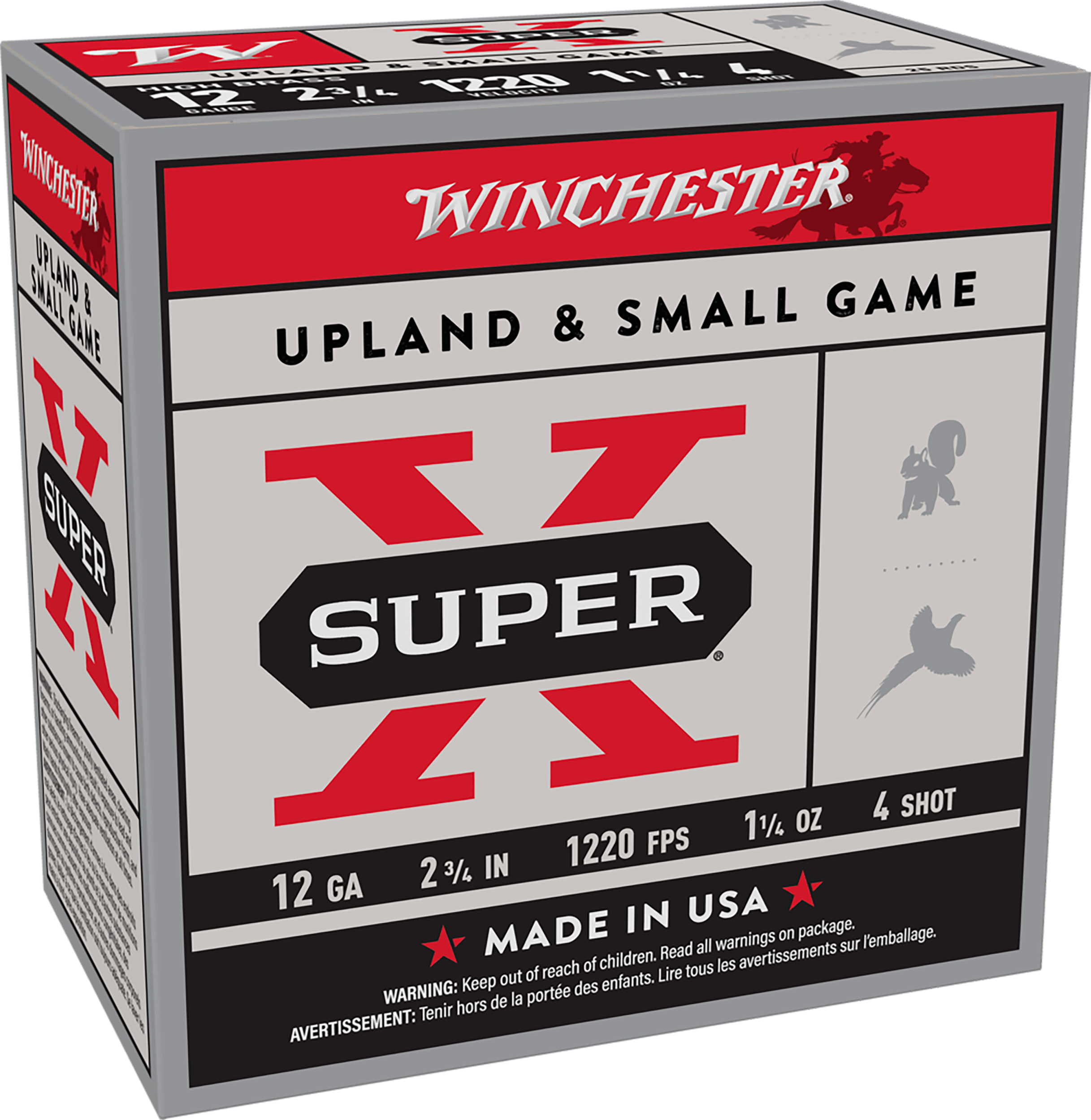 Winchester Ammo X12P4 Super X Game Load High Brass 12Gauge 2.75" 1 1/4oz 4Shot 25 Per Box/10 Case *Pheasant