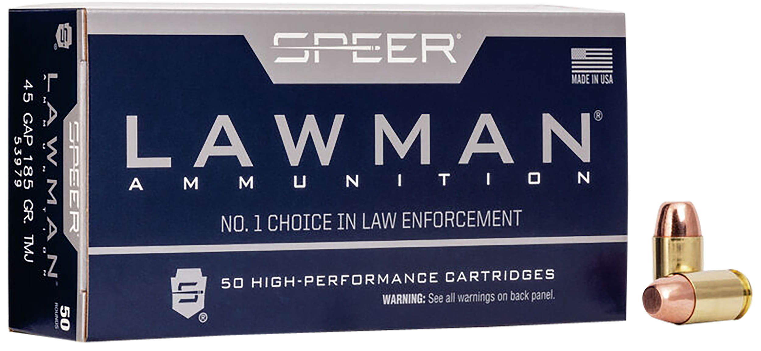 Speer 53979 Lawman  45GAP 185gr Total Metal Jacket Flat Nose 50 Per Box/20 Case
