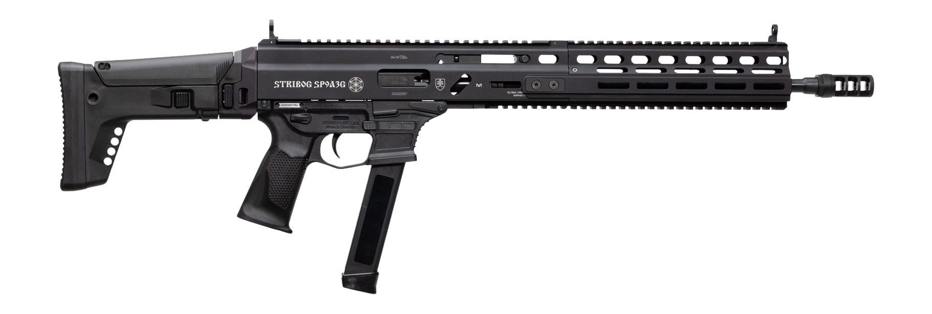 Grand Power 810091156094 Stribog SP9A3G 9mm Luger 16" Black Barrel, Black Receiver, Polymer Stock & Grip