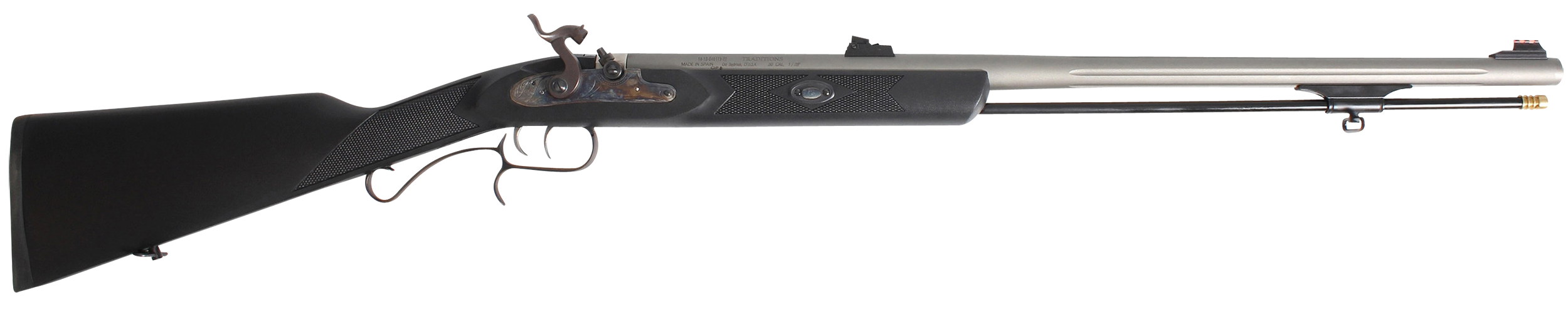 Traditions R391050 ShedHorn  50 Cal Musket 26" Fluted, Stainless Barrel/Rec, Black Synthetic Stock, Williams Fiber Optic Sights, Accelerator Breech Plug