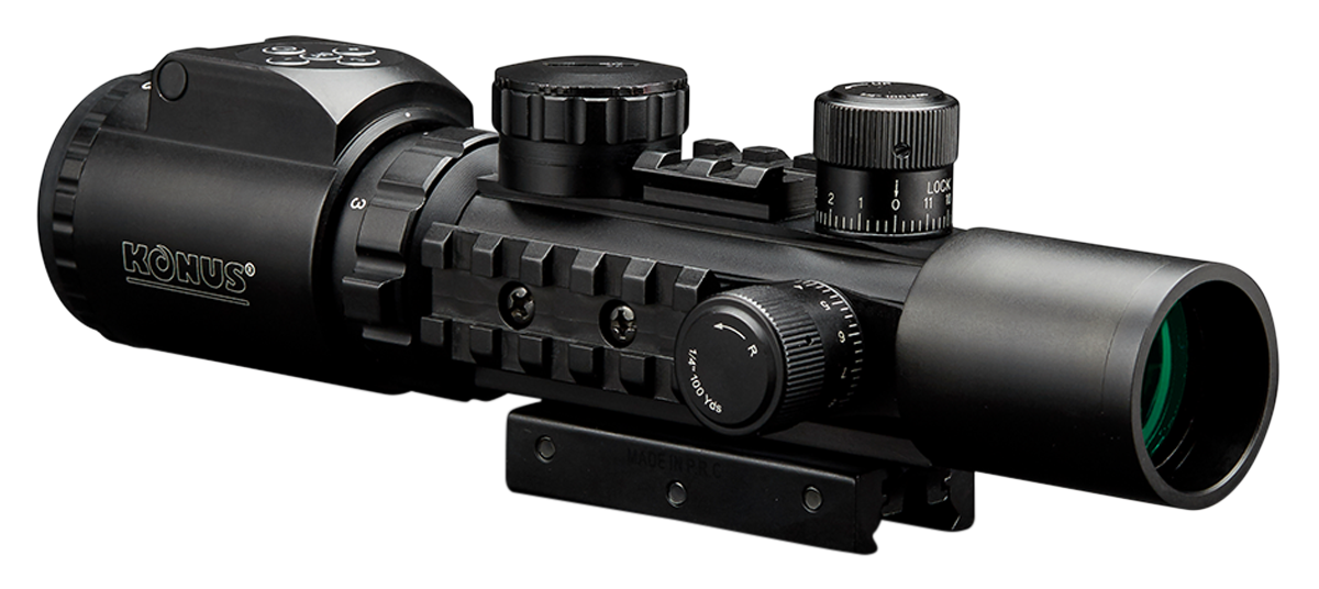 Konus 7170 KonusPro AS-34 Matte Black 2-6x28mm 34mm Tube Dual Illuminated Green/Red Engraved Mil-Dot Reticle Features Bubble Level