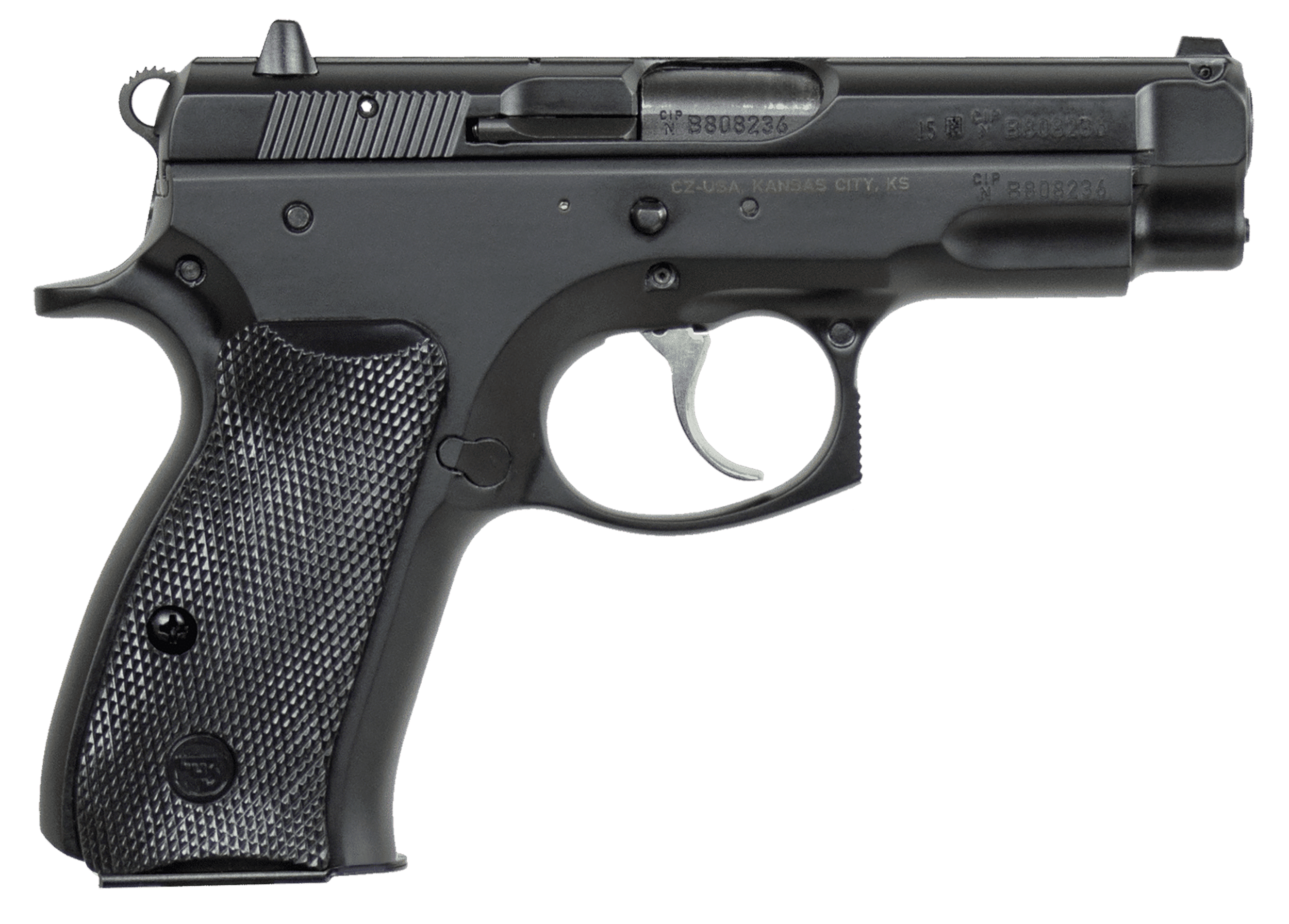 CZ-USA 01190 75  Compact 9mm Luger 10+1 3.75" Black Steel Barrel & Serrated Slide, Black Polycoat Steel Frame w/Beavertail, Black Plastic Grip, Right Hand