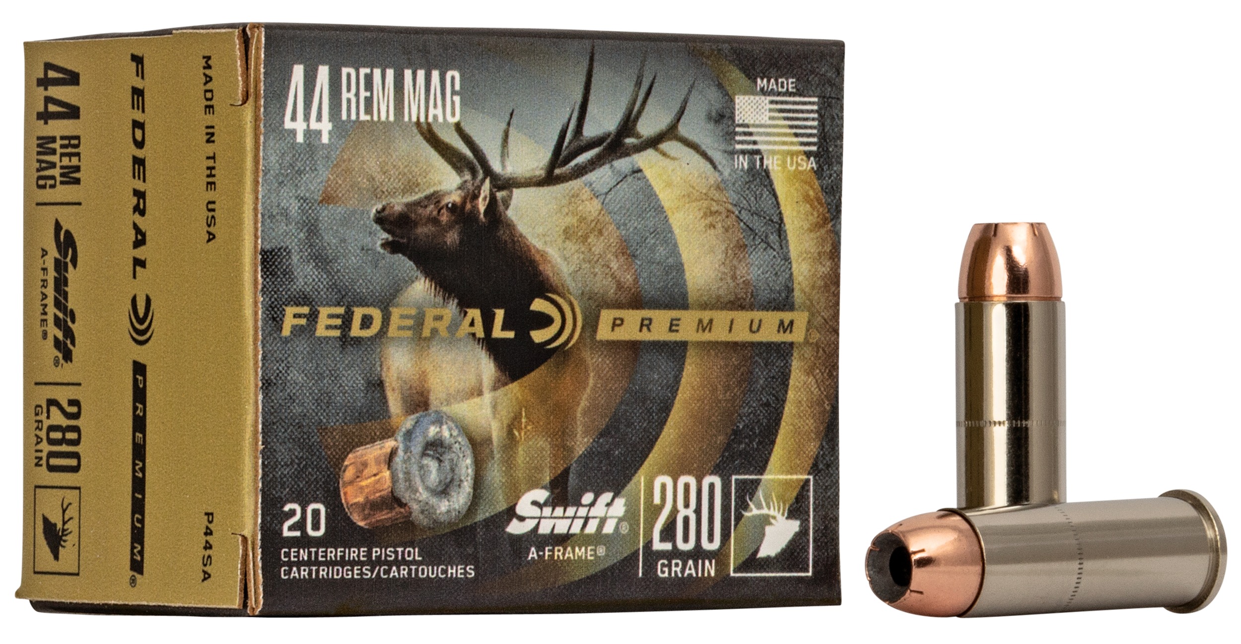 Federal P44SA Premium 44RemMag 280gr Swift A Frame 20 Per Box/10 Case