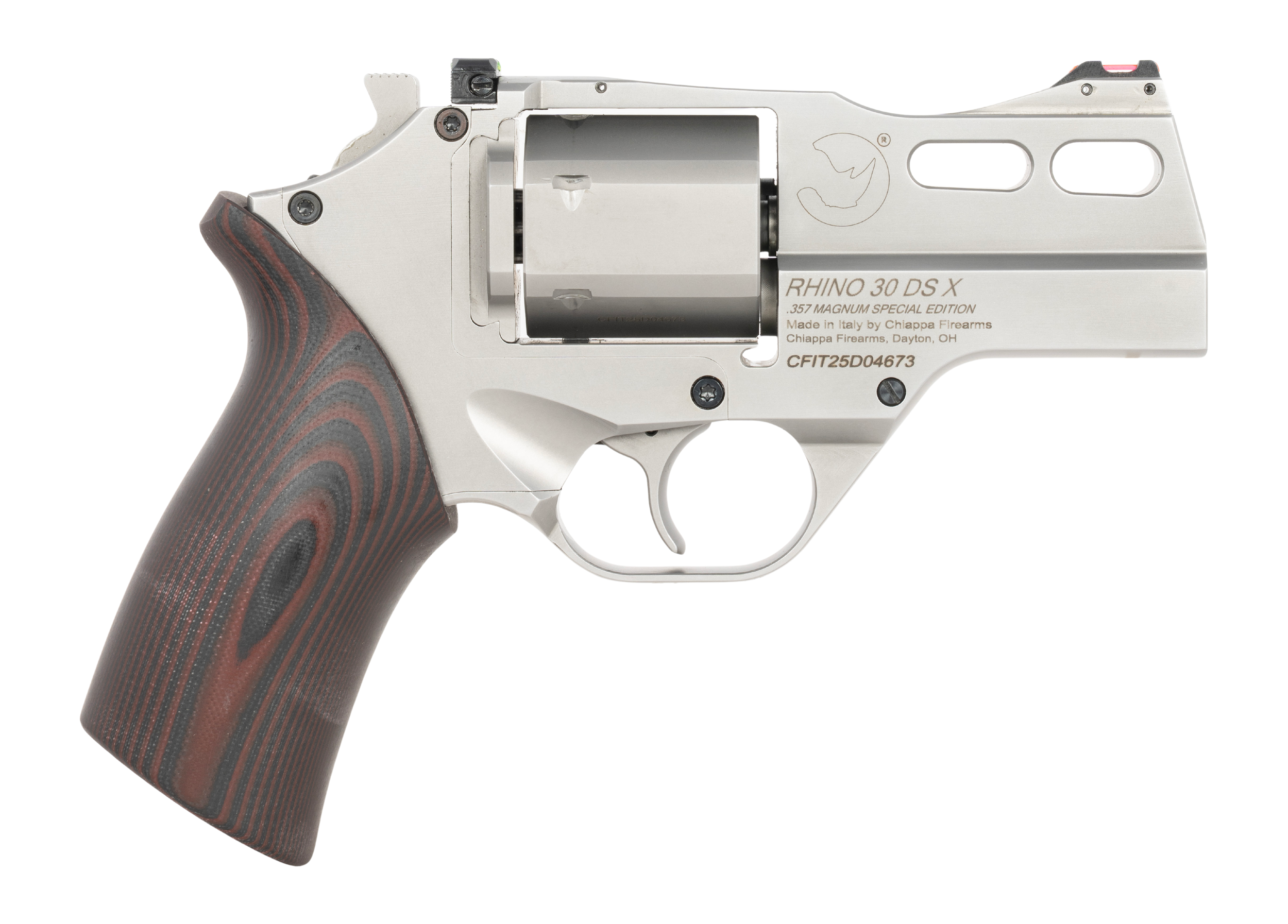 Chiappa Firearms CF340353 Rhino 30SARX *CA Compliant 357 Mag 6 Shot 3" Stainless Steel Barrel & Cylinder, Stainless Alloy Frame, Black/Red G10 Grip