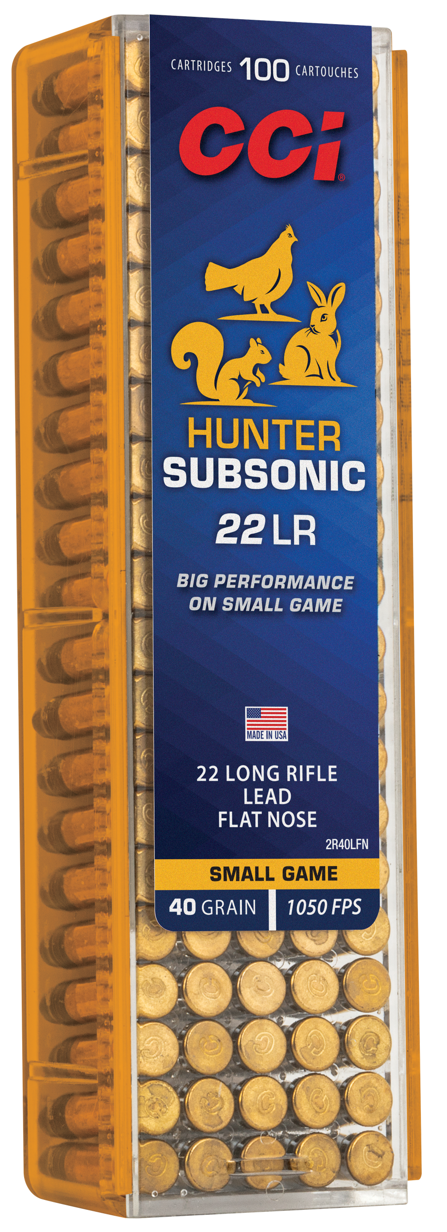 CCI 2R40LFN  Subsonic 22LR 40gr Lead Flat Nose 100 Per Box/50 Case