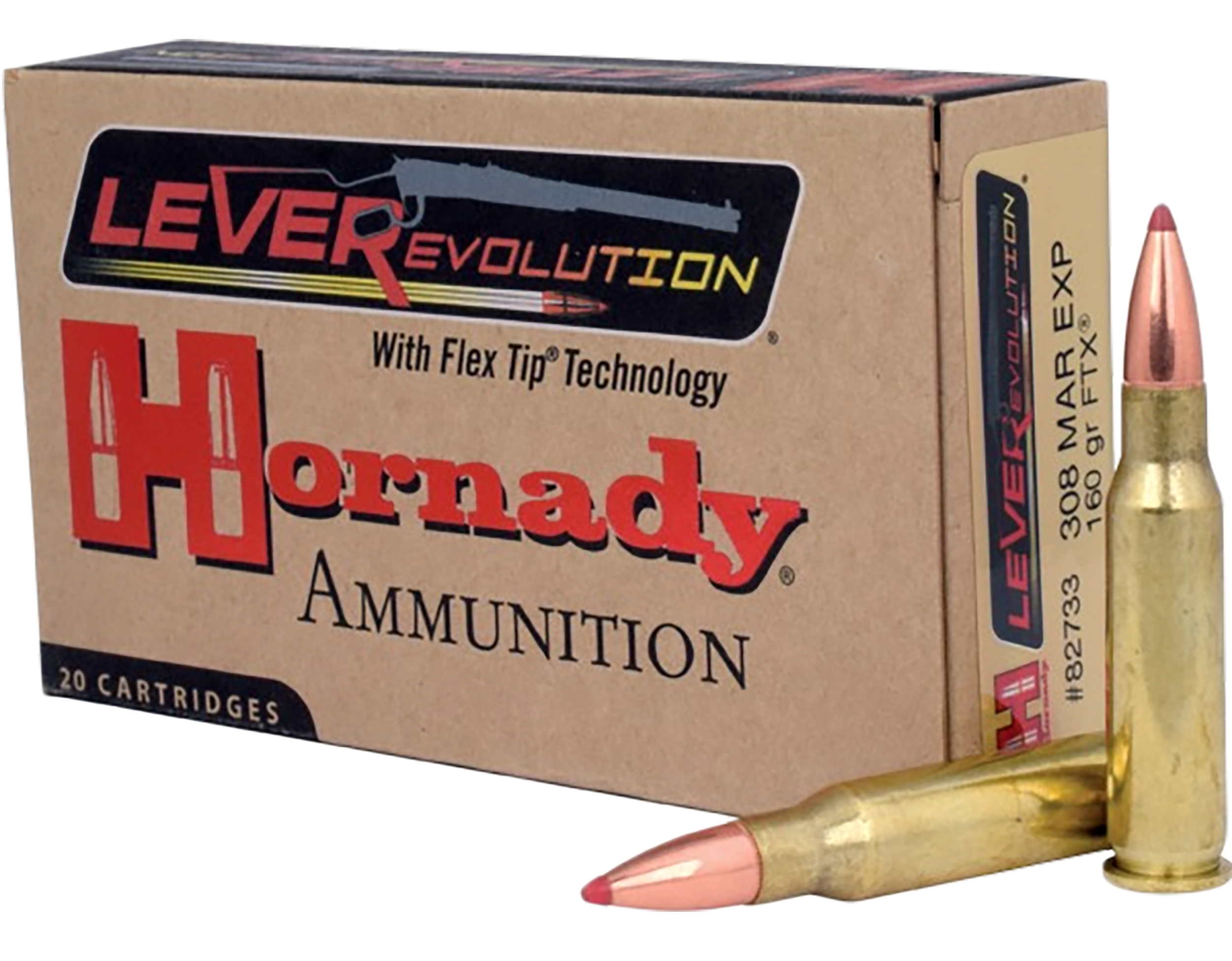 Hornady 82733 LEVERevolution  308MarlinExpress 160gr Flex Tip eXpanding 20 Per Box/10 Case