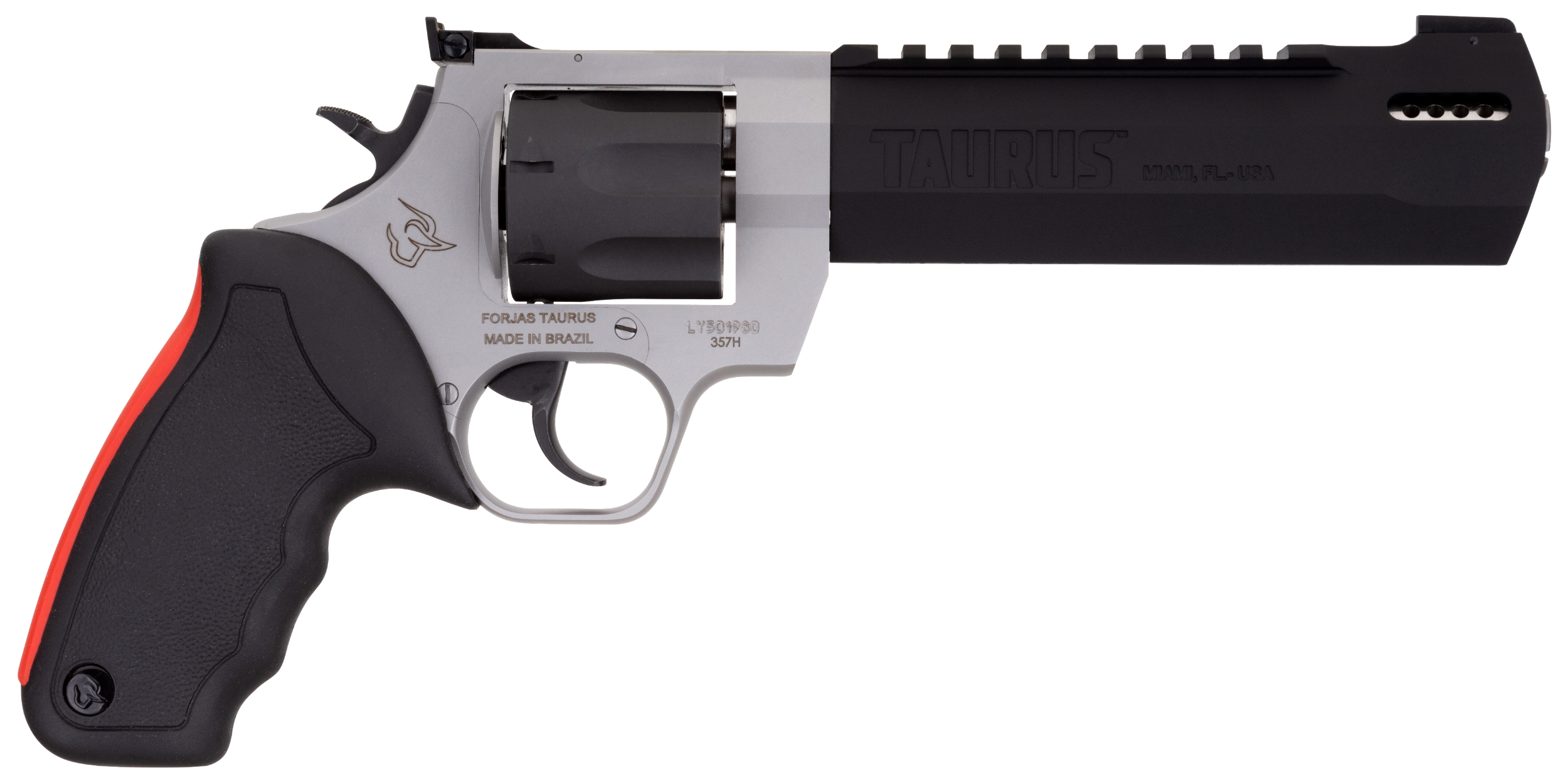 Taurus 2454065RH Raging Hunter  454 Casull 5rd 6.75" Matte Black Oxide Cylinder & Barrel Matte Stainless Steel Frame Black Rubber with Integrated Red Cushion Insert Grip