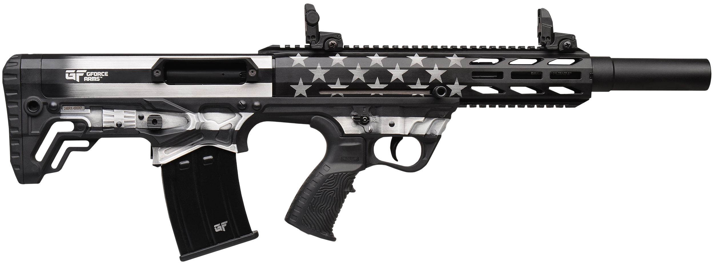 Gforce Arms GFY1USG GFY-1 USA 12 Gauge Semi-Auto 3" 5+1 18.50" Black Threaded Barrel, B&W American Flag Aluminum Receiver w/Picatinny Rail, B&W American Flag Bullpup Polymer Stock, Black Polymer Grip