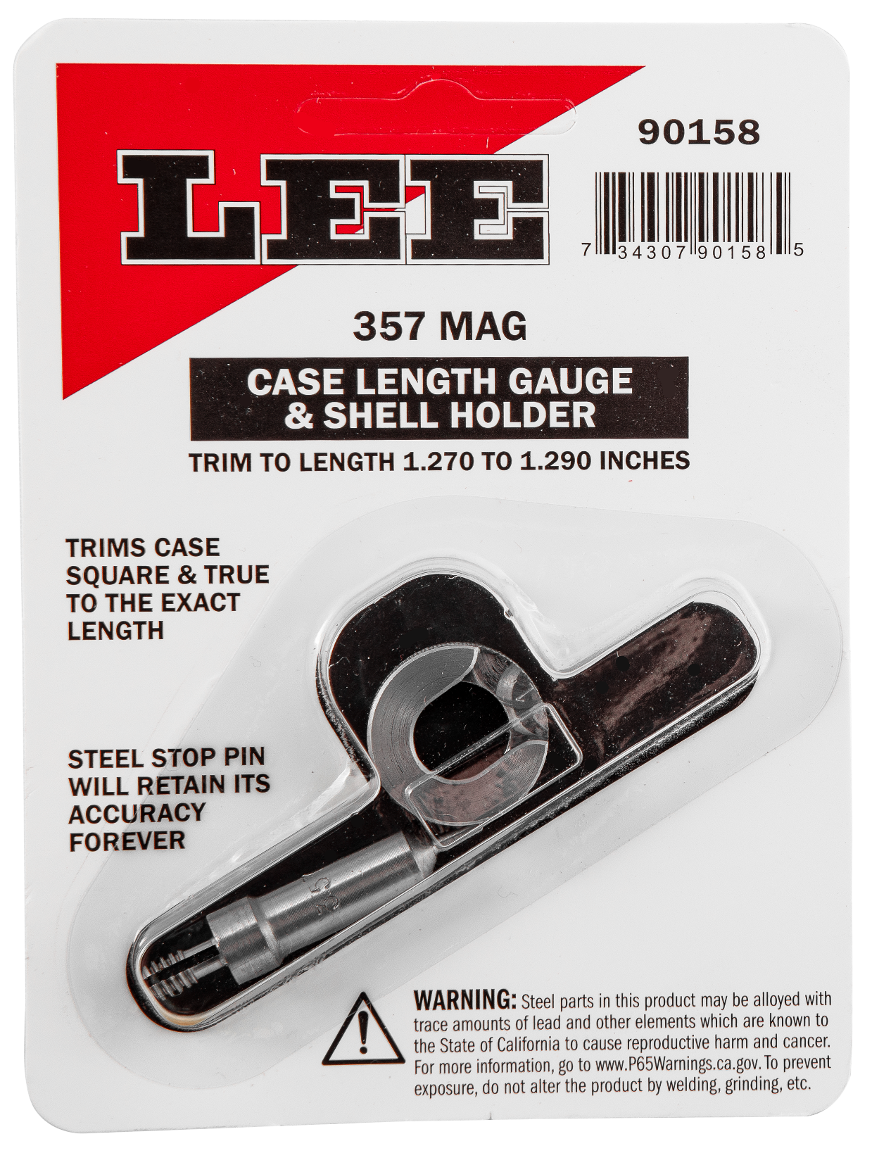 Lee Precision 90158 Case Length Gauge Silver, 357 Mag, Steel Works With Cutter/Lock Stud Includes Shell Holder
