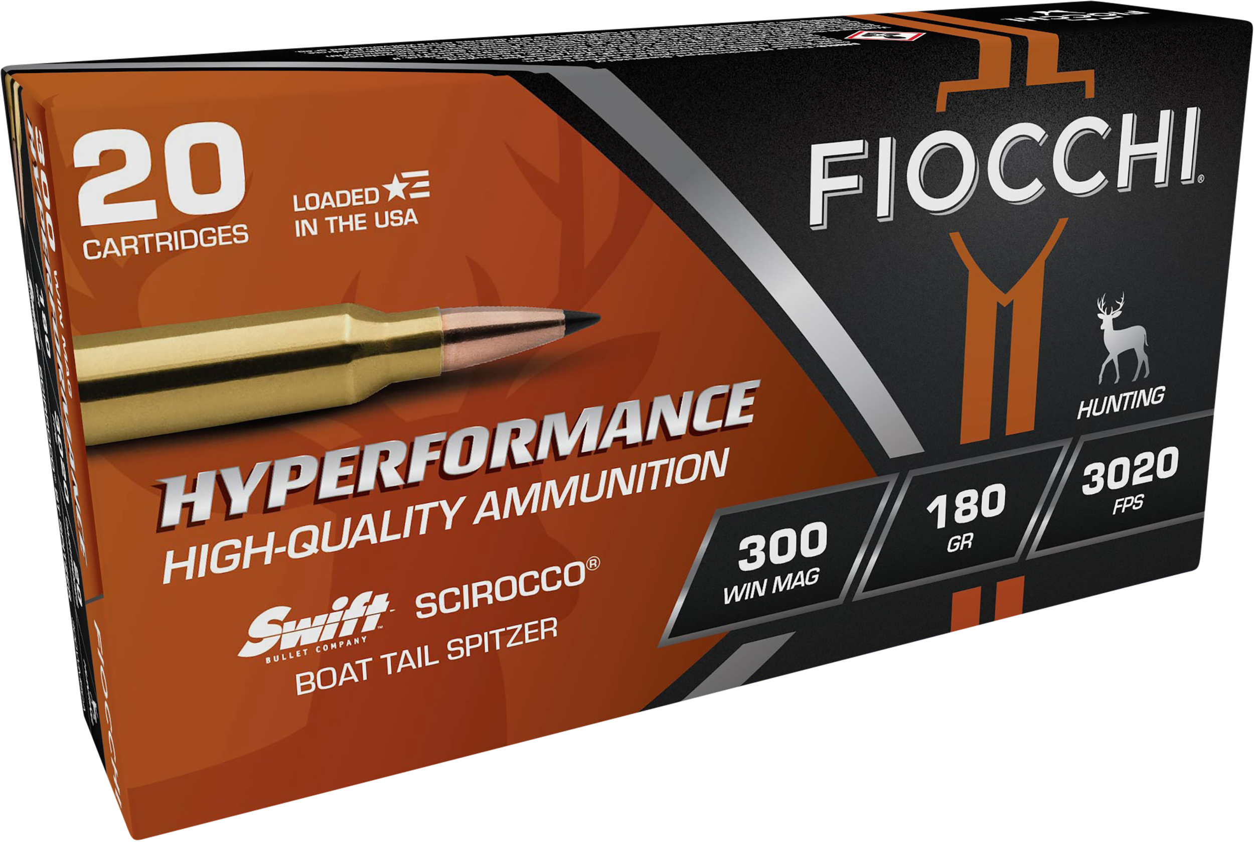 Fiocchi 300WMSCA Hyperformance 300WinMag 180gr Swift Scirocco II Boat Tail Spitzer 20 Per Box/10 Case
